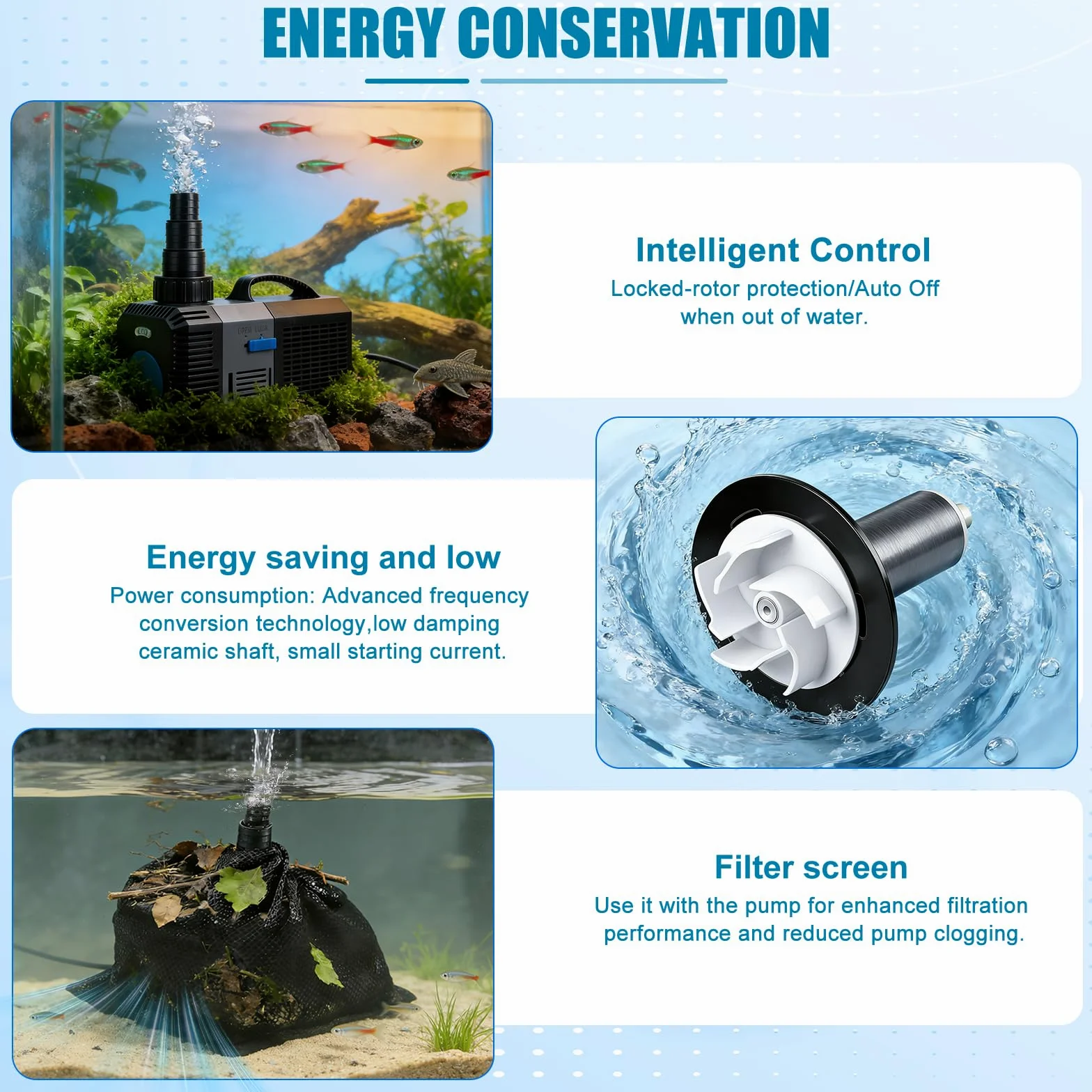EXLECO Super Eco Pompa Acqua per Laghetto e Filtro 16000L/H 140W, Filtro a Risparmio Energetico Sommergibile Pompa per Flusso per Stagno Acquario laghetti Carpe Koi CTP-16000
