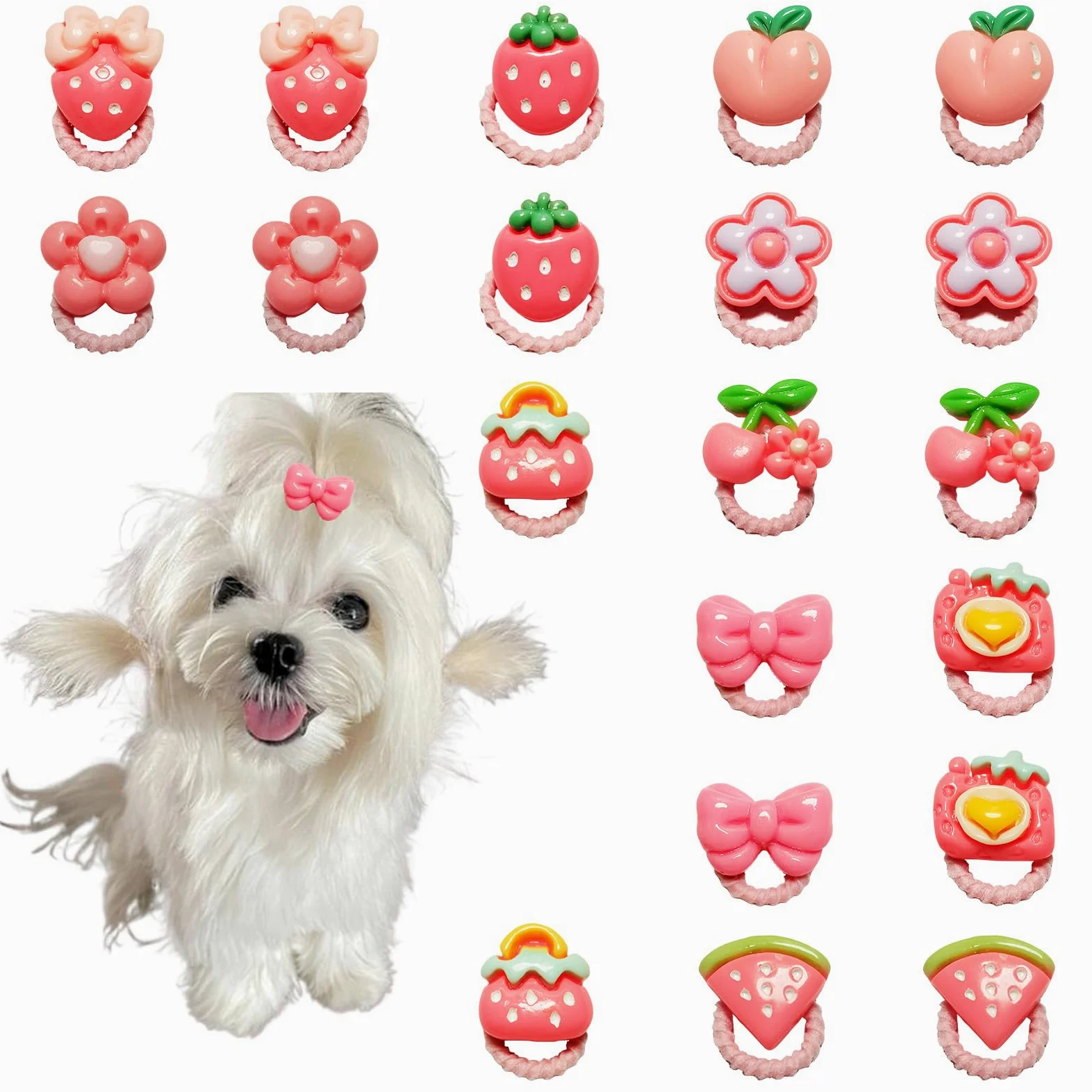 20 fiocchi per capelli per cani, fiocchi per cani di piccole dimensioni, accessori per cani per ragazze, fermagli per capelli per cani, con elastici, accessori per cani, Yorkie, Shih Tzu
