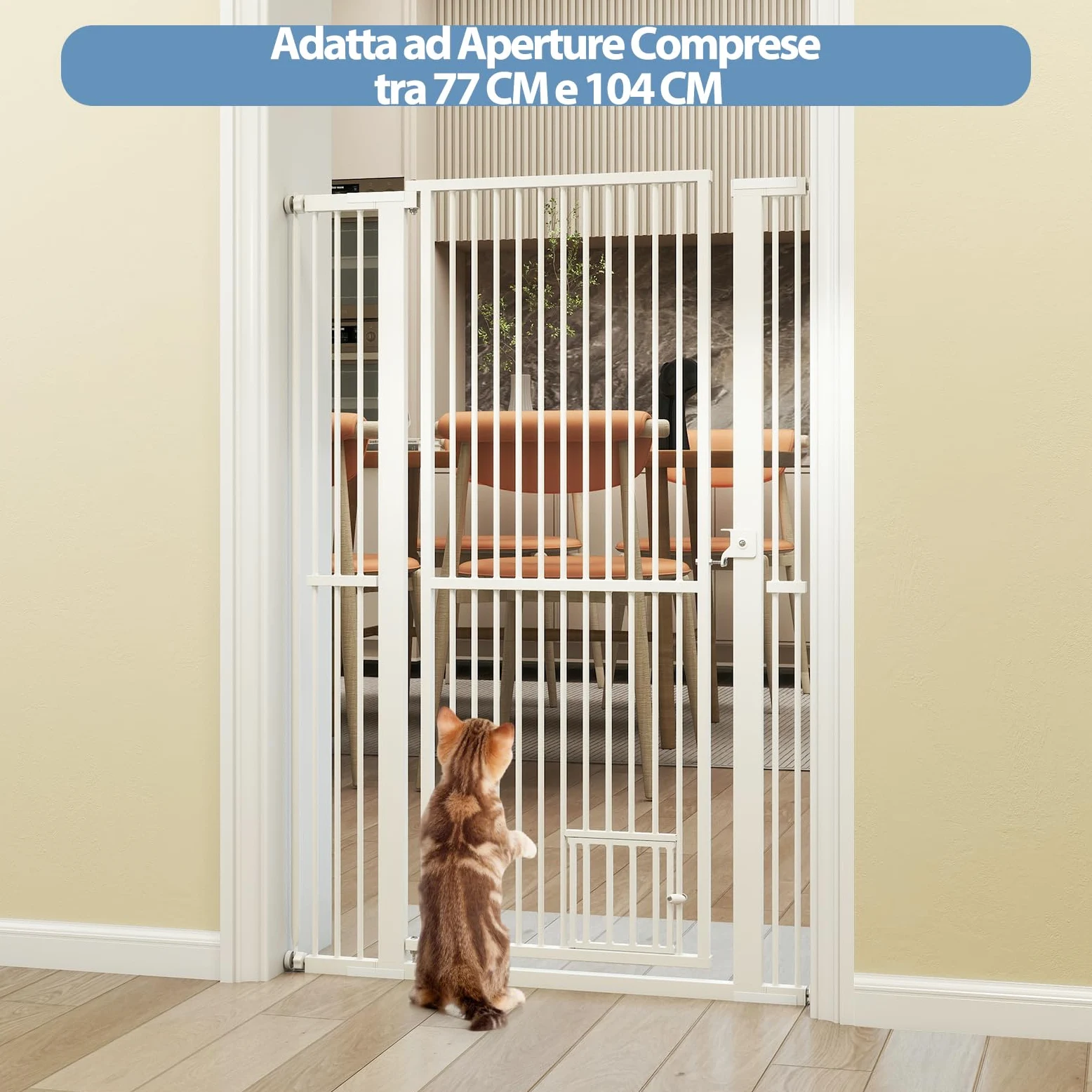 COSTWAY Porta per Animali Domestici Extra Alta, Cancello per Gatti in Metallo Pesante con Apertura da 77-104 cm, 2 Kit di Estensione, Porta Facilmente Percorribile (77-104 cm x 150 cm)