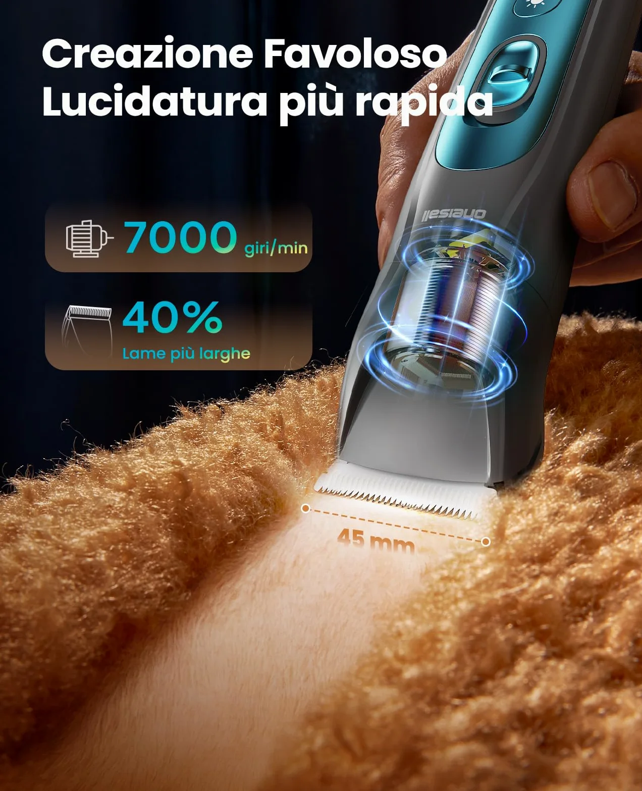 oneisall 4 in 1 Tosatrice per Cane Gatto con Luce LED, 2025 Nuova Versione Cura Peli Animali per Rasoio Cani & Zampe & Smerigliatrice Artiglio, 2000mAh Ricaricabile Rasoio per Cani (Blau, 4-in-1)