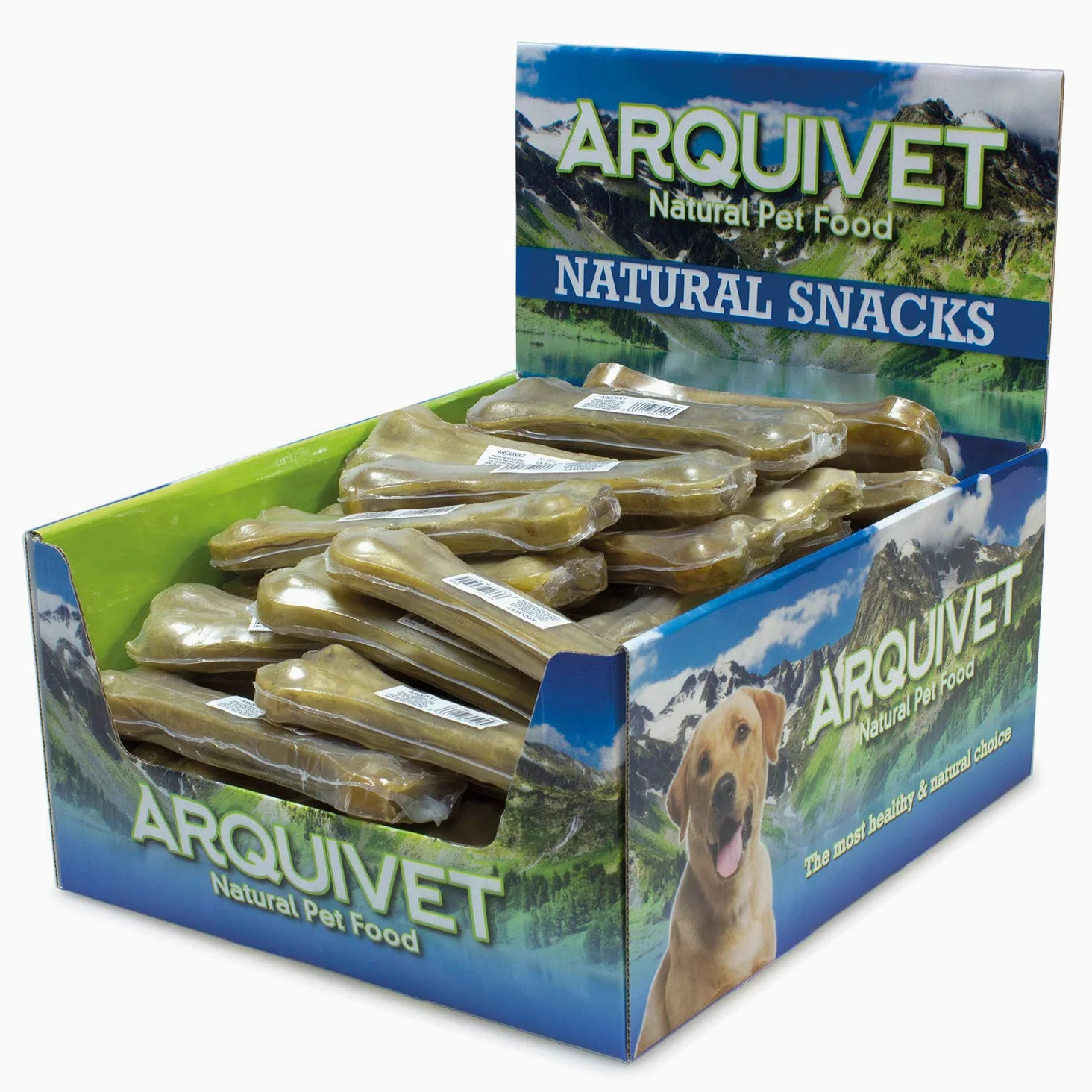 ARQUIVET Osso pressato in pelle bovina 100% naturale - 17 cm - Scatola piena 40 unità in termoretraibile - Snack naturali per cani