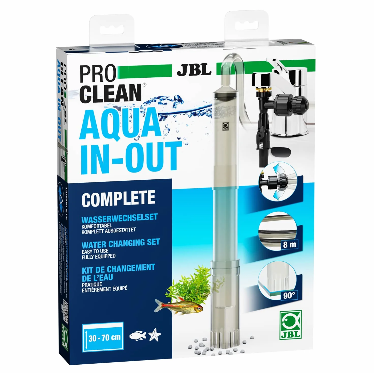 JBL PROCLEAN Aqua in-out Complete 6142100 - Kit per Cambio Acqua per acquari, con detergente per Pavimenti, Tubo e Pompa di aspirazione, Collegamento al Rubinetto, Multicolore