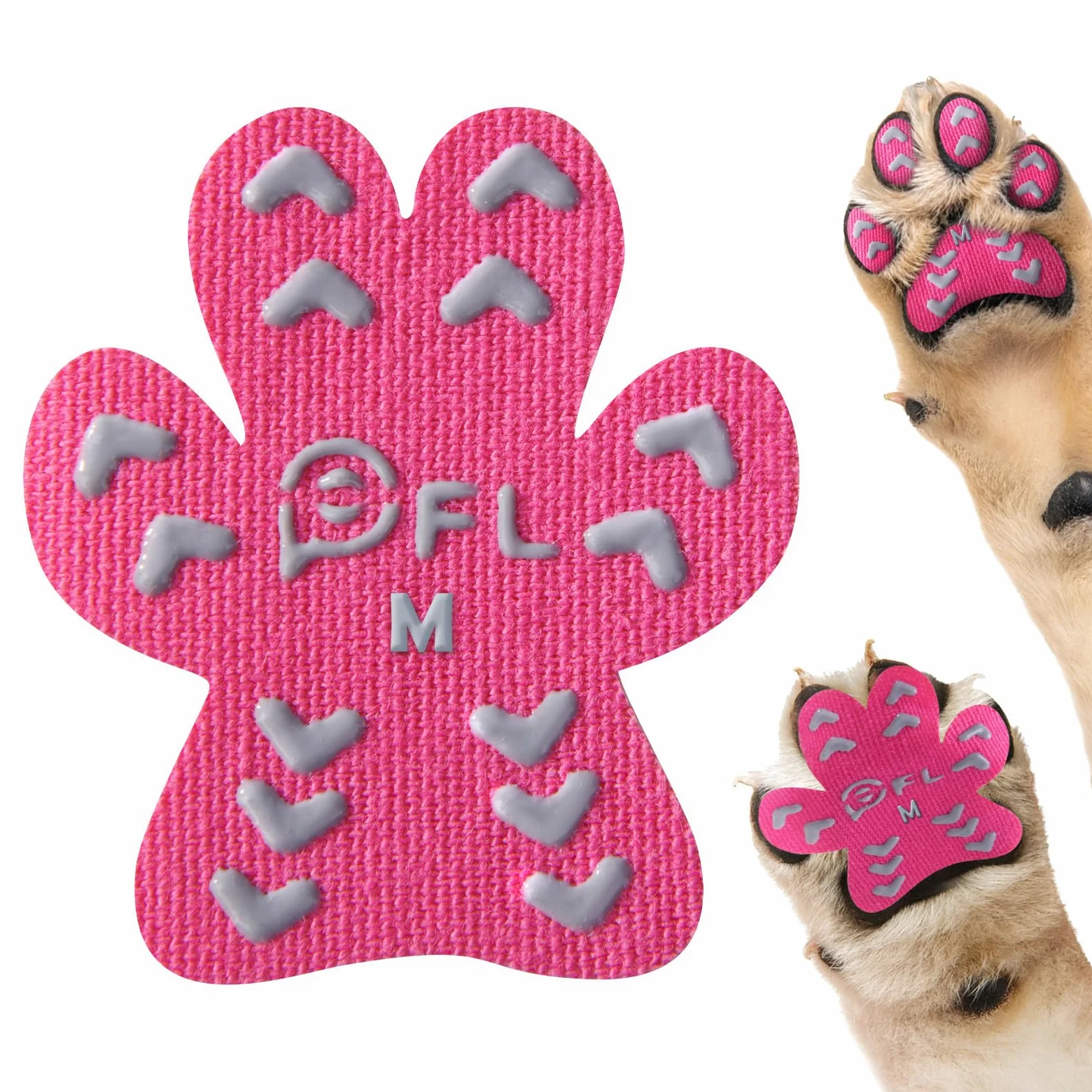 Cuscinetti antiscivolo per zampe di cane anziani, adesivi rosa con forte trazione su pavimenti in legno, Dog Essentials M (5-9 kg)