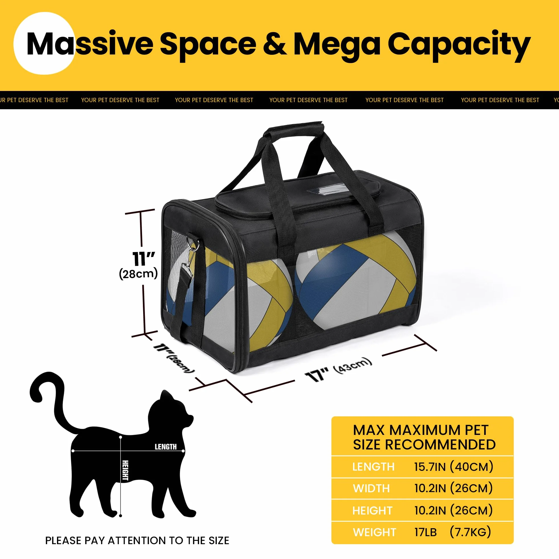 Conlun Trasportino per gatti approvato, Trasportino morbido con guinzaglio interno, Per gatti e cuccioli fino a 7 kg, Borsa da viaggio pieghevole -Nero,M