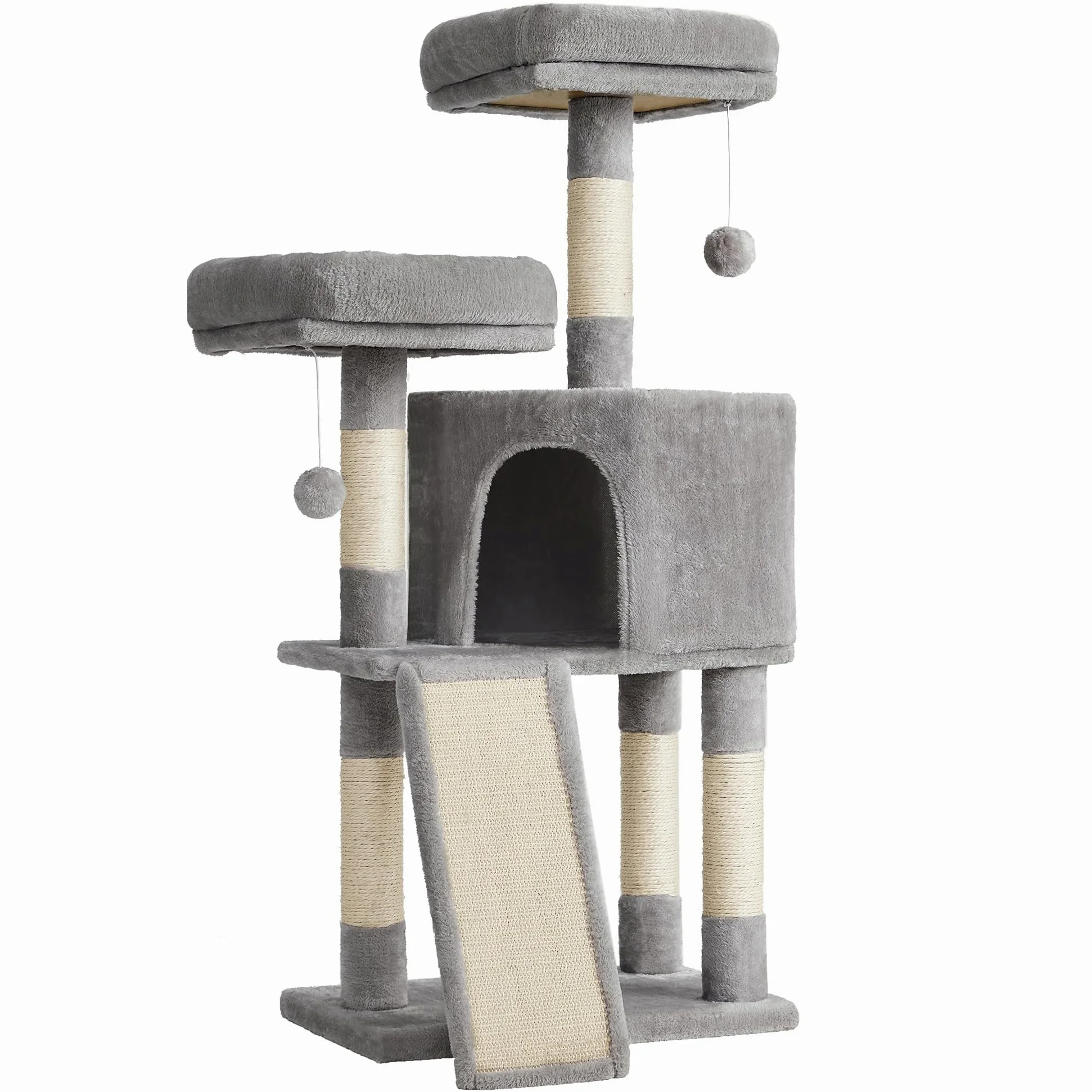 Feandrea Albero per Gatti, Casetta da 115cm, Tiragraffi, Grigio Chiaro PCT141W01V1