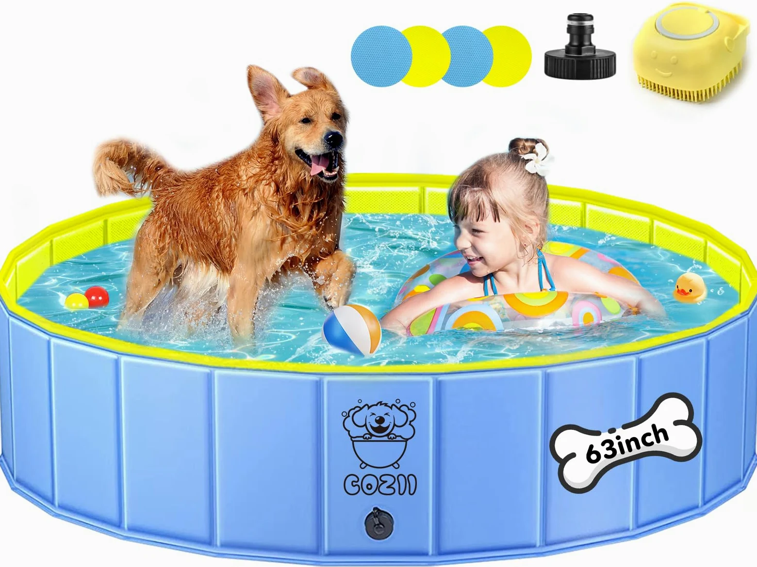 COZII Piscina per cani pieghevole, 160 x 30 cm, antiscivolo, resistente, grande, per cani, bordo in PP da 6 mm e PVC rigido, piscina portatile per bambini, cani, animali domestici