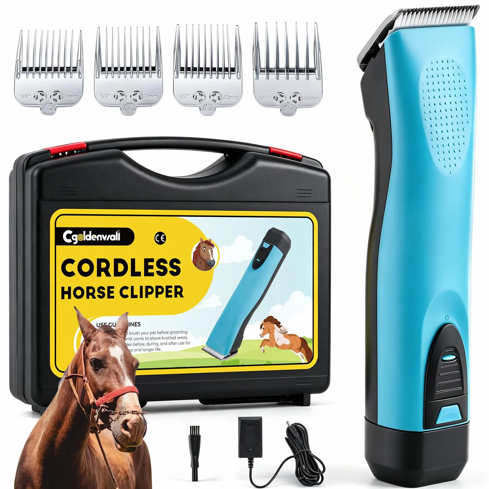 CGOLDENWALL Tosatrice per Cavalli, Batteria al Litio 1400mAh & 3.5m Cavo per Uso Cordato/Cordless, 3200-4000rpm Regolazione della Velocità 2, per Cane, Cavallo, Capra e Animale a Pelliccia Spessa