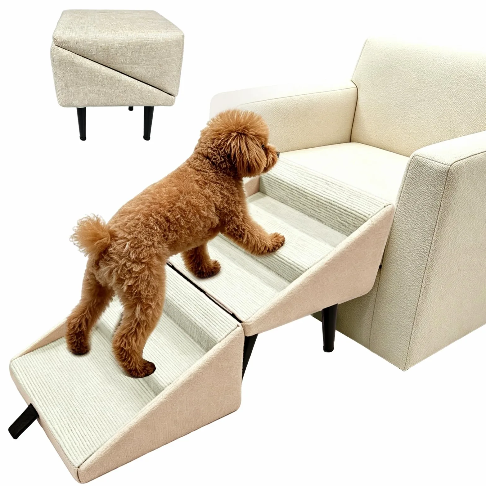 Scala per Cani Pieghevole, 2 in 1 Multifunzionali Rampa per Cani e Poggiapiedi, Antiscivolo Scale e Gradini per Animali per Letto e Divano, Adatto per Cuccioli, Cani Anziani e Feriti