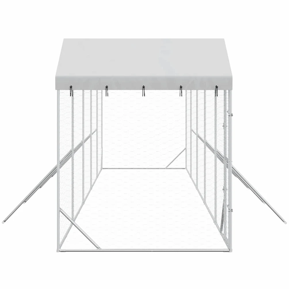 Cuccia esterna in acciaio zincato argento, 10 x 2 x 2,5 m | Con tettuccio impermeabile, porta con serratura, rete ventilata, per cani e piccoli animali