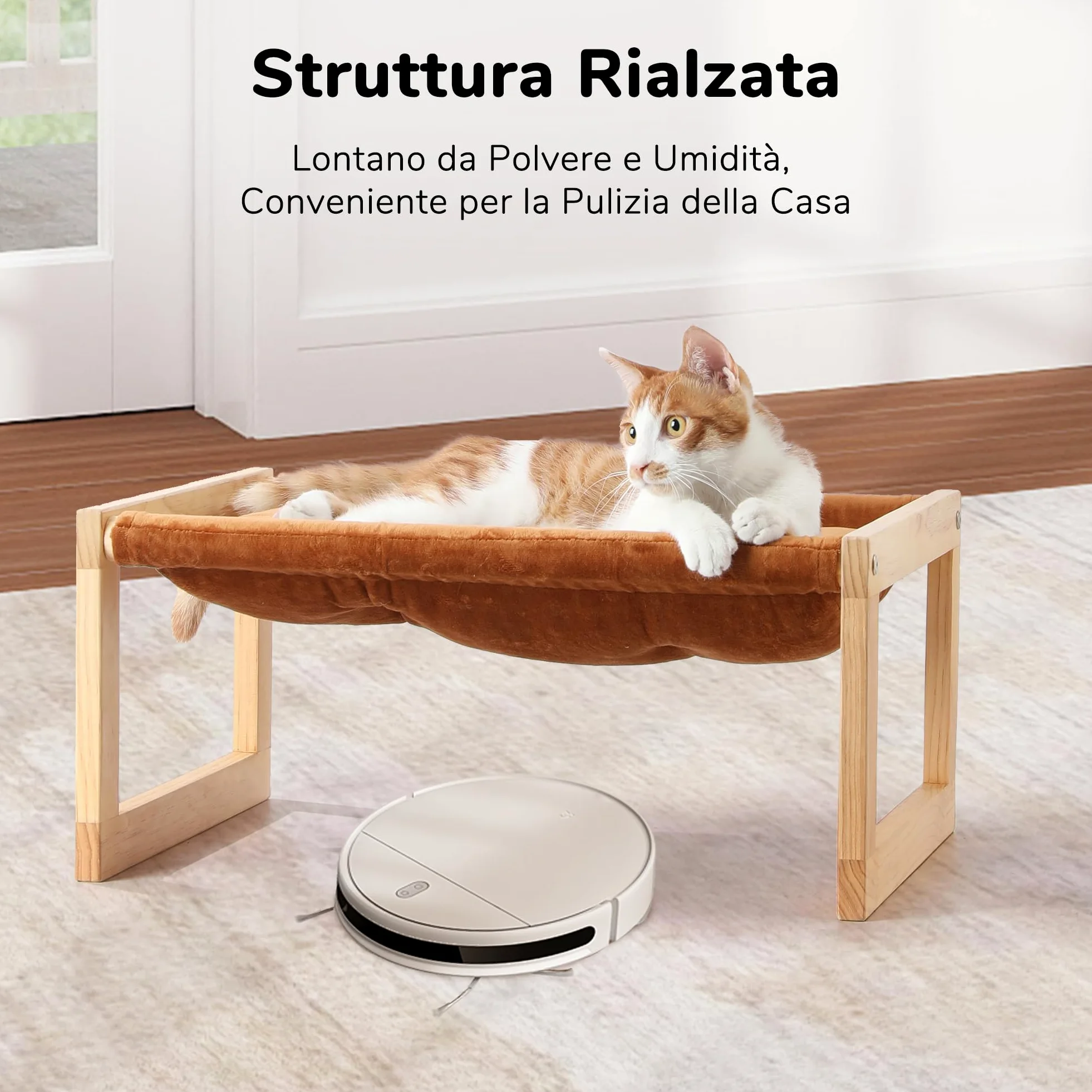 FUKUMARU Cuccia per gatti in velluto felpato per interni, amaca per gattini in legno, 53 x 41 cm, adatta per gatti, cani, conigli, conigli, gattini e piccoli animali, marrone