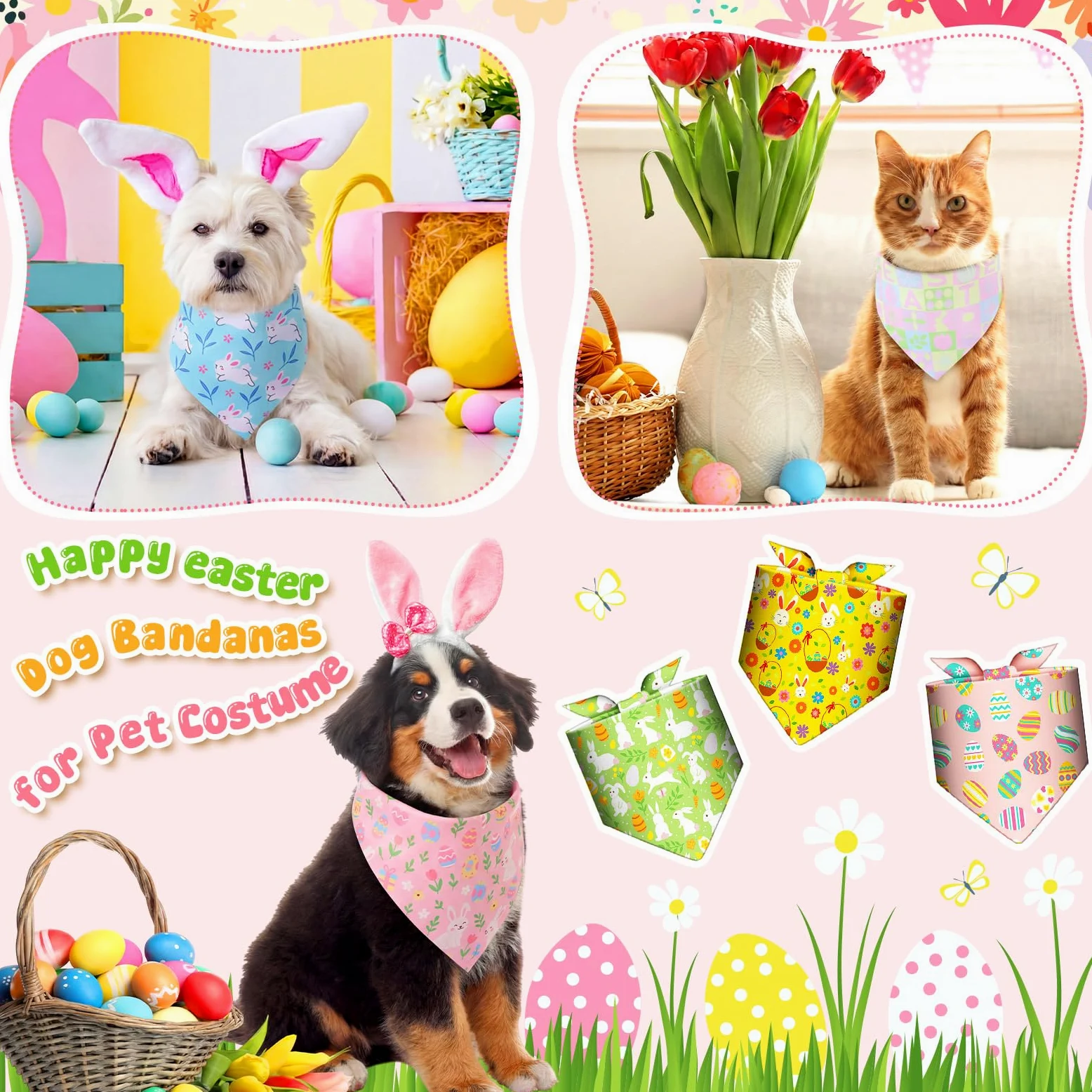 Geyoga 240 bandane primaverili per cani alla rinfusa St Patricks Pet Bandane regolabili a triangolo pasquale per toelettatura cani, bavaglini fazzoletto per gatti di taglia piccola, media e grande