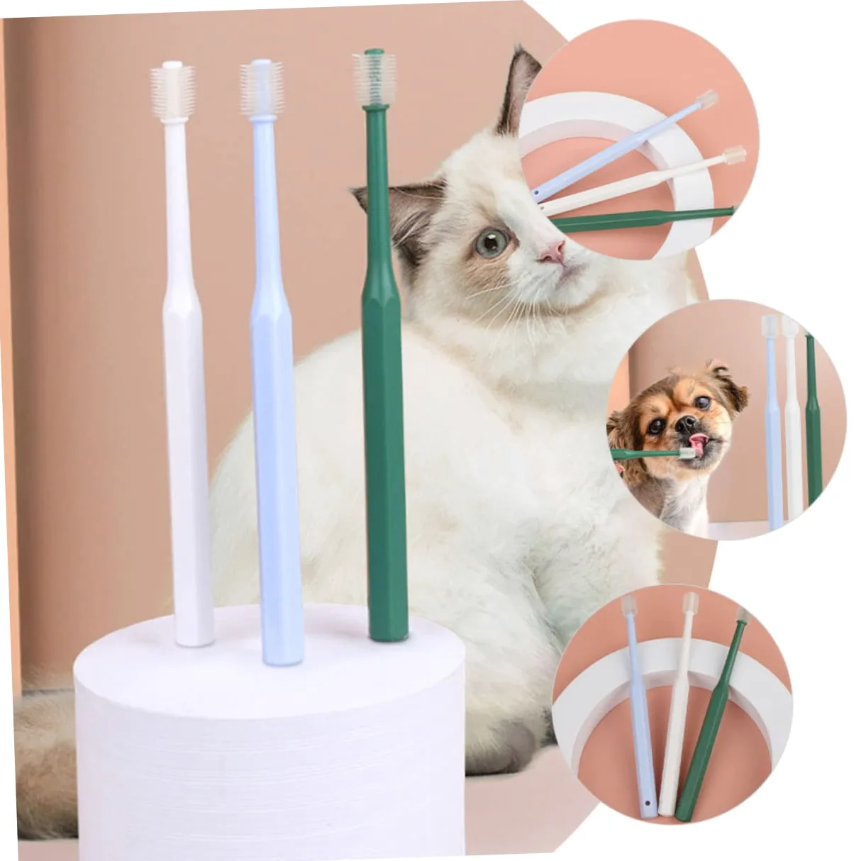 FOMIYES 2 Set Di Spazzolini Da Denti Per Animali Domestici Morbidi Per Gattini Cani Pulizia Dei Denti Manico in Plastica A 360 Gradi 4 Pezzi*2