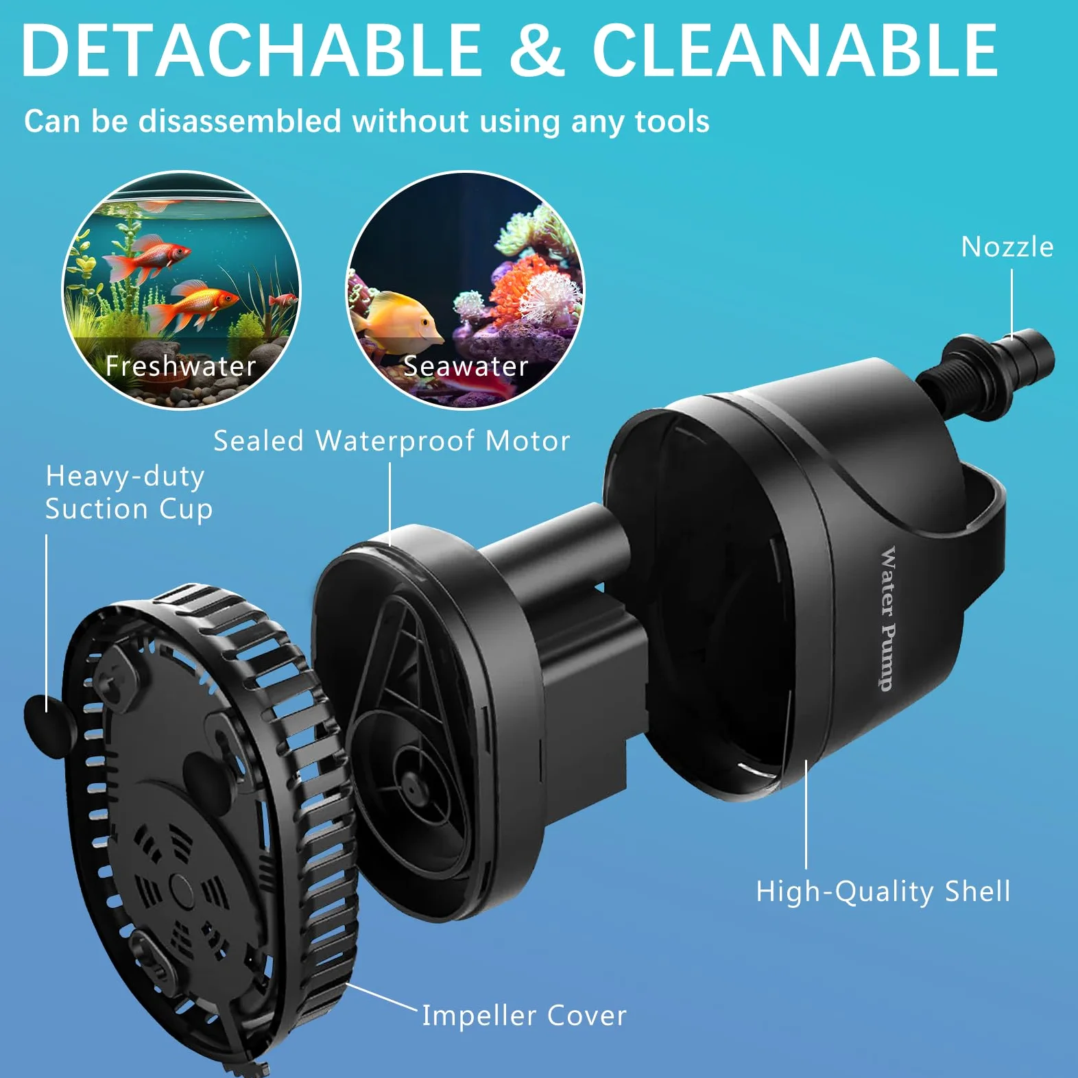 EXLECO Mini Pompa Acqua Submersible 3000L/H 40W, Piccola Acquario Pompa Immersione 230V, Pompa Dell'acqua Sporca Irrigazione Giardini con cavo da 2M, 2 Ugelli, per Fontana Giardino Laghetto