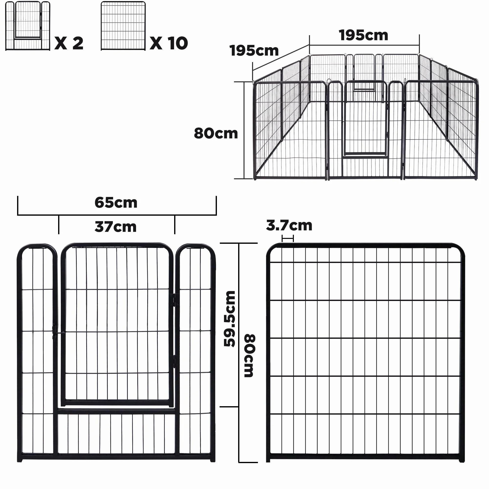 UISEBRT Recinzione per cuccioli con porta, box per cani, flessibile, pieghevole, per cani, gatti, cuccioli, conigli (65 x 80 cm, 12 pezzi)