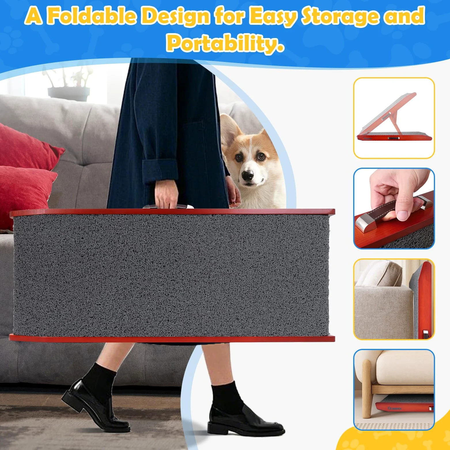 Rampa per cani – regolabile 34 – 61,5 cm, protezione dal risciacquo, in legno di betulla, pieghevole, per letto, divano, auto, rampa per animali domestici, scale per cani di piccola taglia (XL)