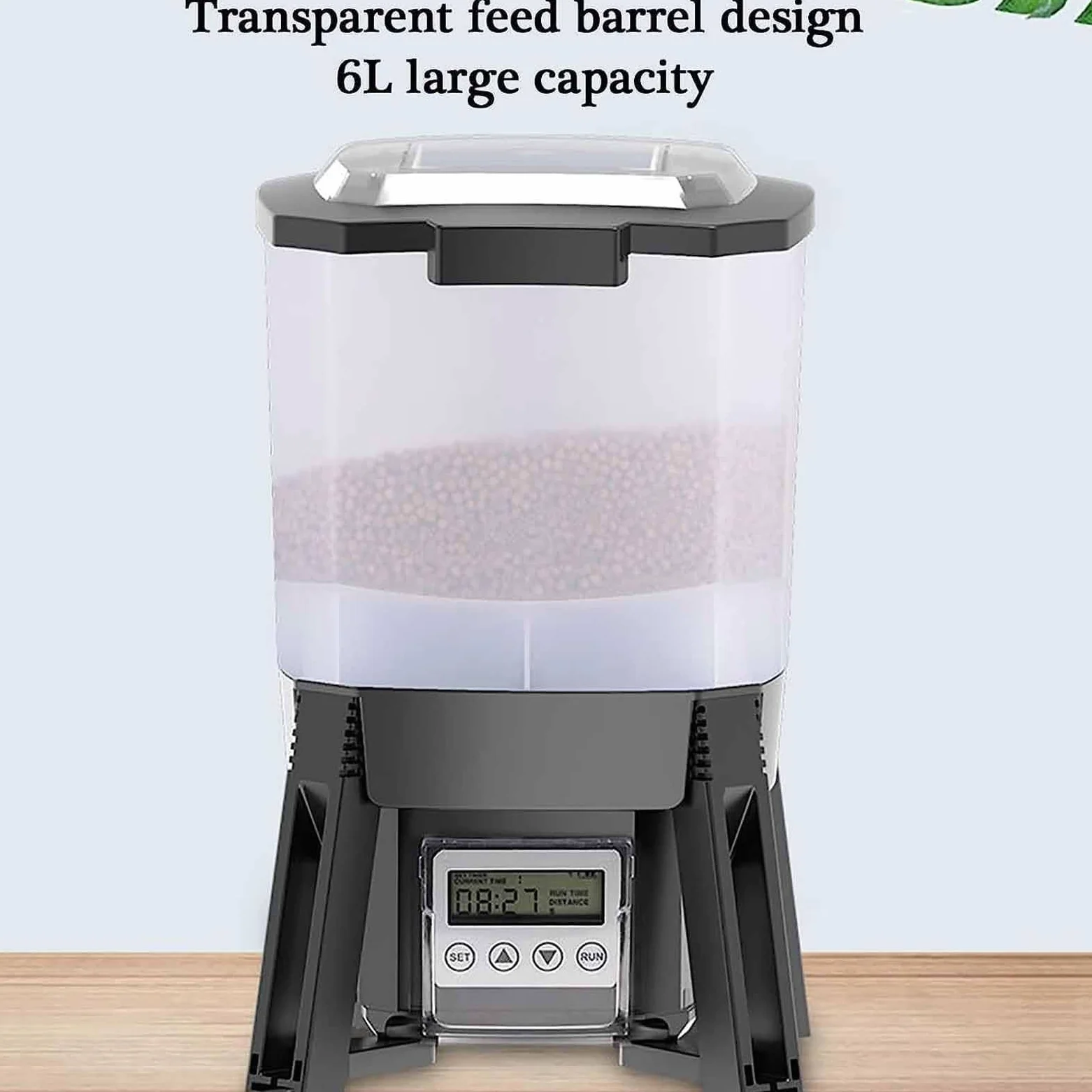 ERICAT Dispenser Automatico Solare per Mangime per Pesci da Laghetto da 6 Litri, Dispenser Elettrico per Mangime per Pesci con Display LCD E Timer, Alimentazione Dispersa a 120° E 6 Tempi