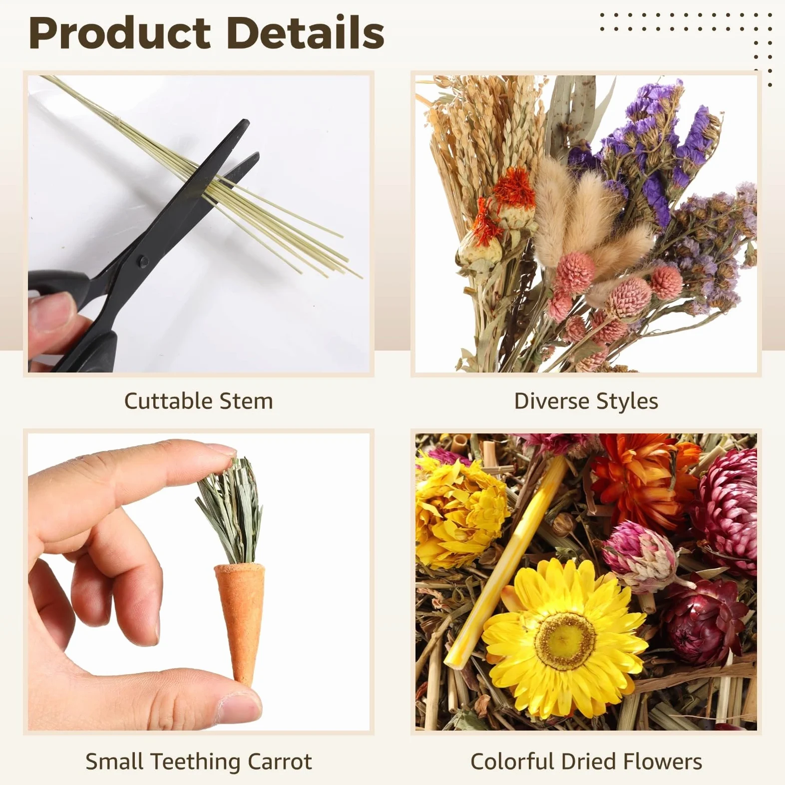 Homaisson Erbe naturali spray per criceti, decorazione per gabbia di criceti, semi di grano, fiori secchi per criceti, gerbilli siriani nani, porcellini d'India