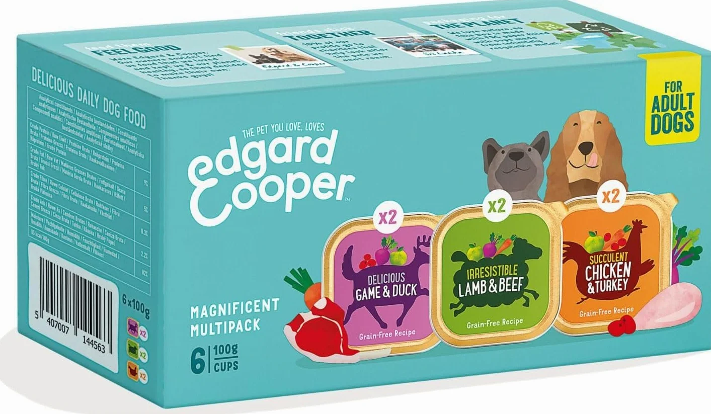 Edgard Cooper Cibo umido per cani, Adulti, Multipack (Pollo/Agnello/Selvaggina 6 x 100g), umido cani, carne fresca e ingredienti naturali, senza cereali, senza zuccheri aggiunti