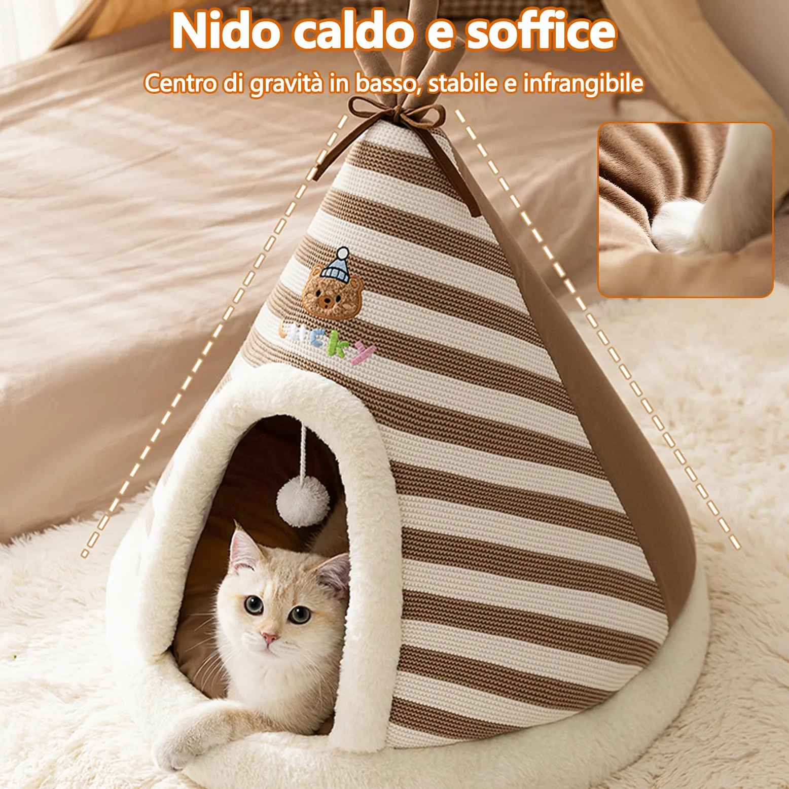 Galatée Cuccia Per Gatti, Graziosa Cuccia Per Gatti e Cani a Forma Di Igloo Con Cuscino Rimovibile, Comoda Tenda Triangolare Per Animali Domestici, Caldo Nido Per Animali Domestici(XL, Marrone)