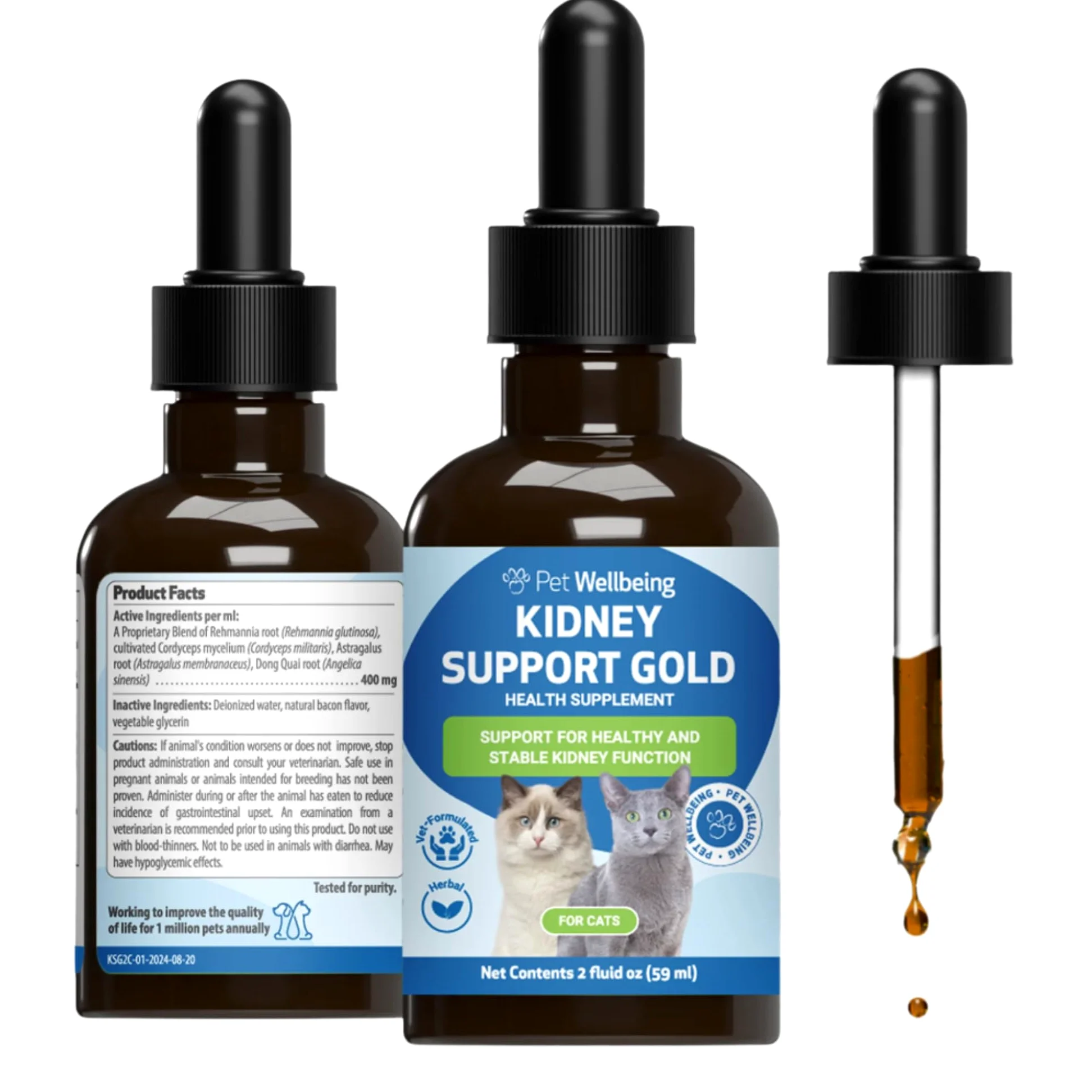 Pet Wellbeing - Supporto Oro Rene Per I Gatti - Il Supporto Naturale Per La Salute Dei Reni Felino - 2 Oz (59Ml)