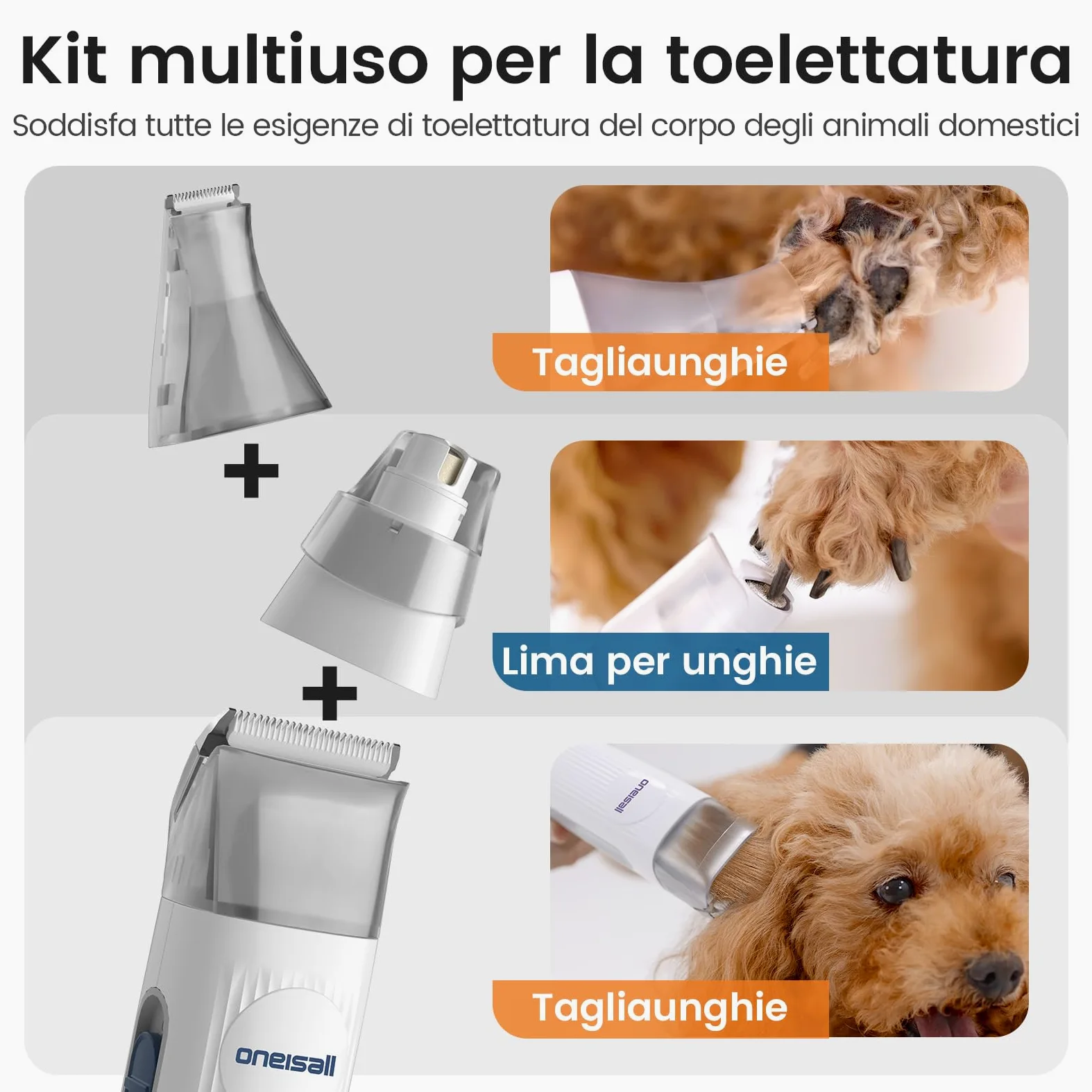 oneisall toelettatura e aspirazione a Vuoto per Animali Domestici, Tosatrice per Cani e Gatto Pelo Lungo Professionale, 7 Strumenti per la toelettatura Per la depilazione di cani e gatti (1,5L)
