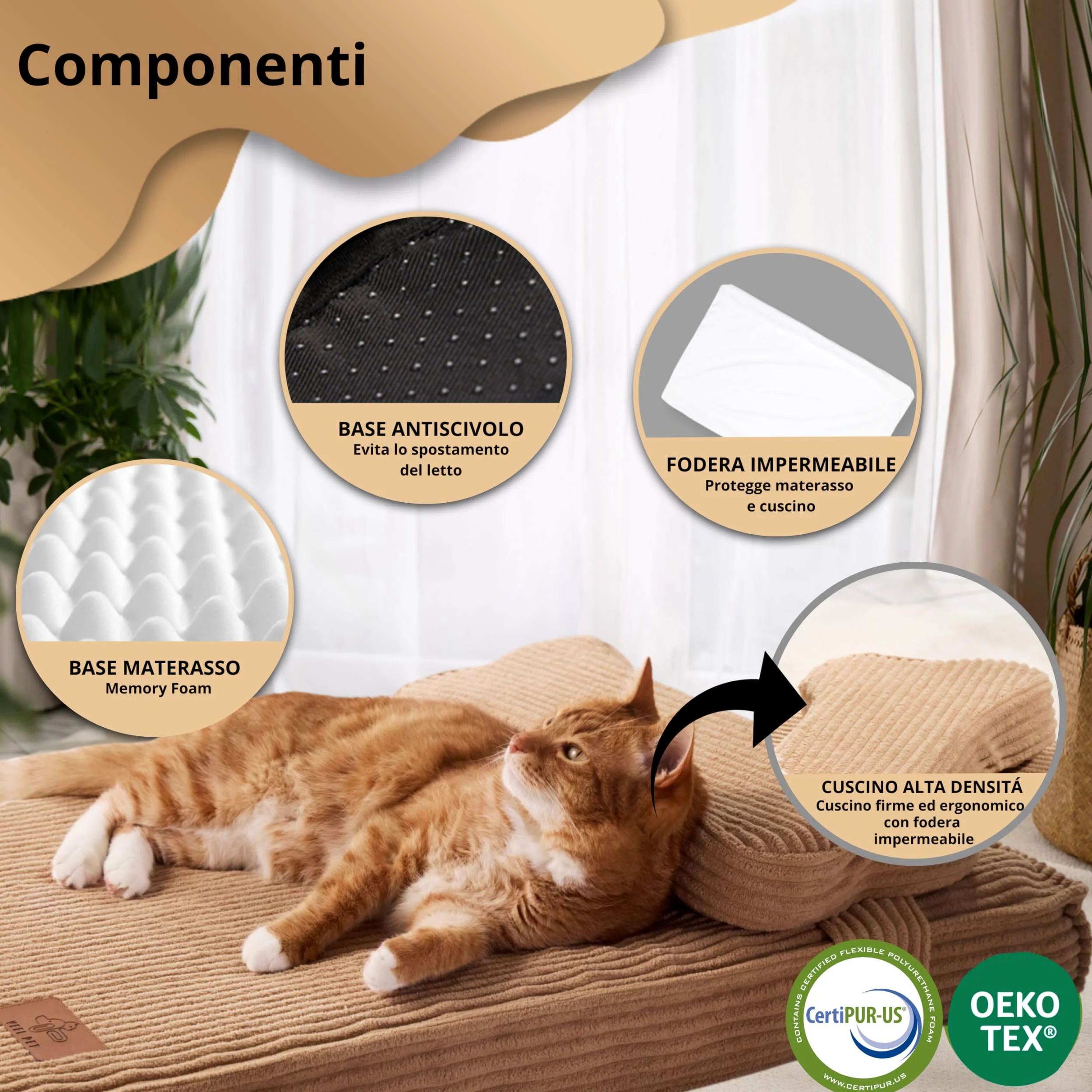 Cuccia Gatto Ortopedica con Cuscino Sfoderabile e Lavabile – Materasso Alta Densità Impermeabile, Base Antiscivolo, Letto Comfort per Gatti Adulti e Anziani, Design Premium (SMALL)