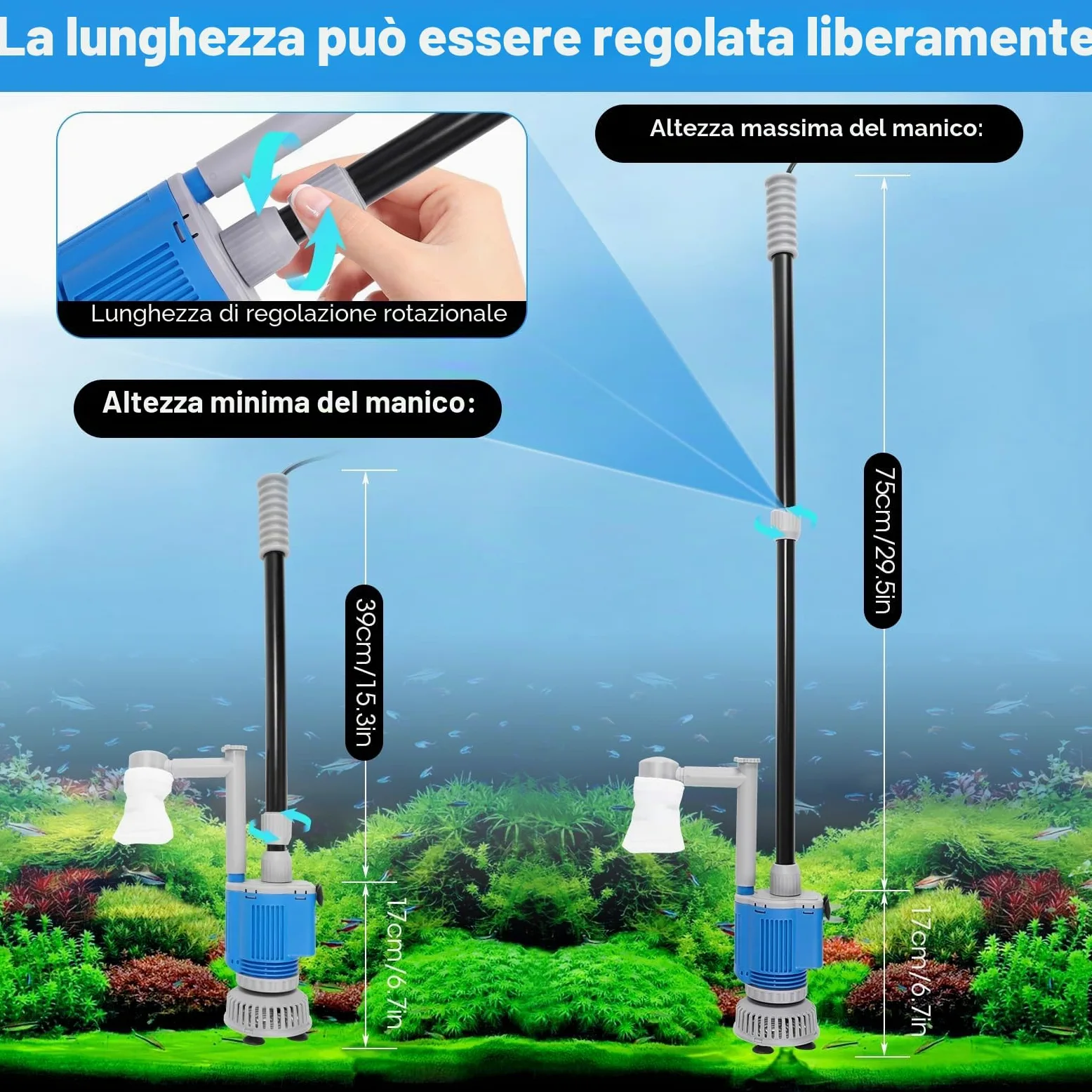 Pulizia di ghiaia per acquario 6 in 1 Kit, aspirapolvere elettrico per acquario cambio acqua Lavatrice di sabbia per acquari pulizia alghe/ghiaia