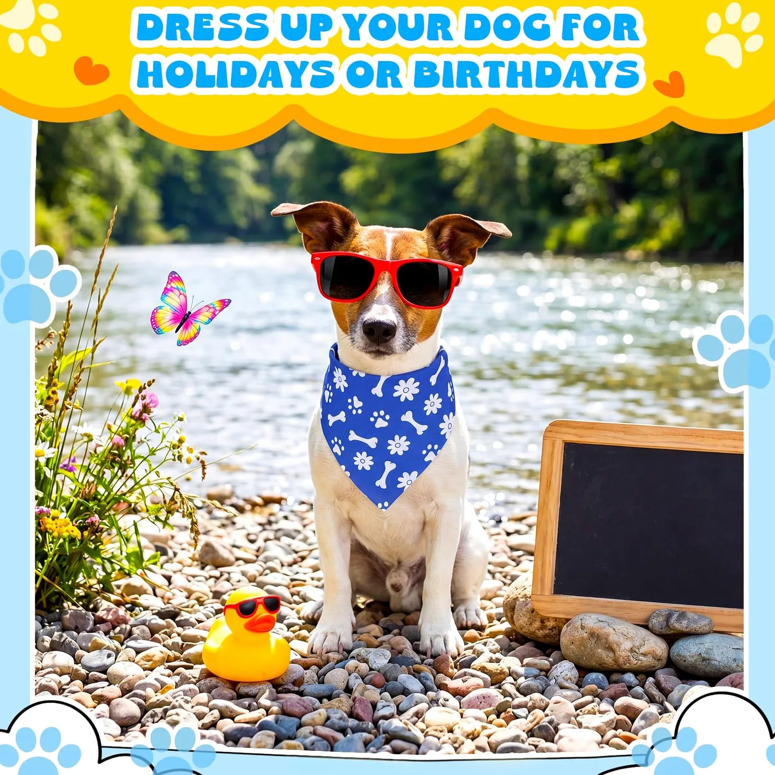 Sanwuta 120 bandane per cani con stampa di zampa blu, bandane per cani, triangolo, fazzoletto, bavaglino, set per costumi per animali domestici, accessori quotidiani