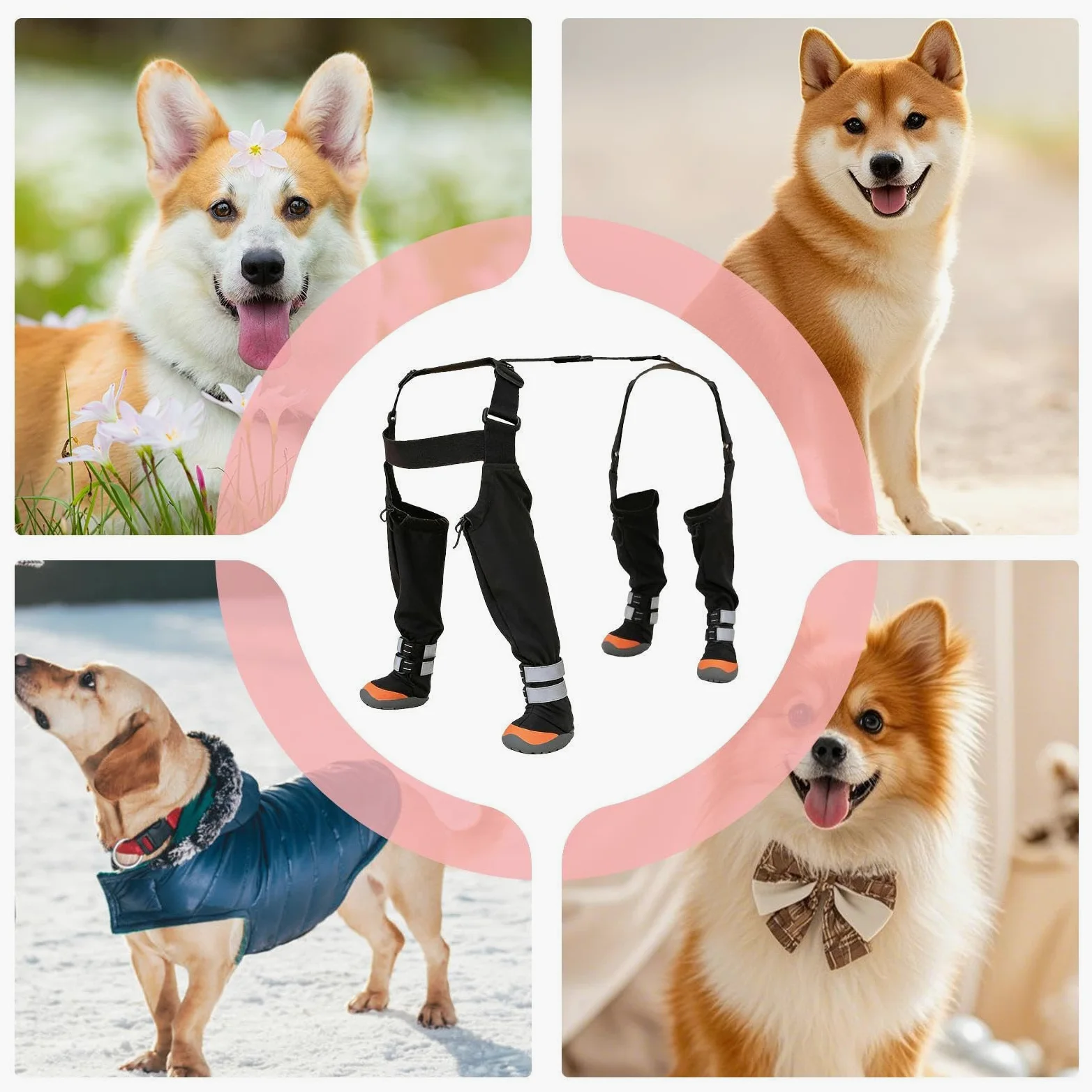 Stivaletti Regolabili per Cani Proteggi Zampe Impermeabili | Bretelle Regolabili per Cani con Striscia Riflettente Per Zampe, Passeggiate all'Aperto su Neve, Inverno