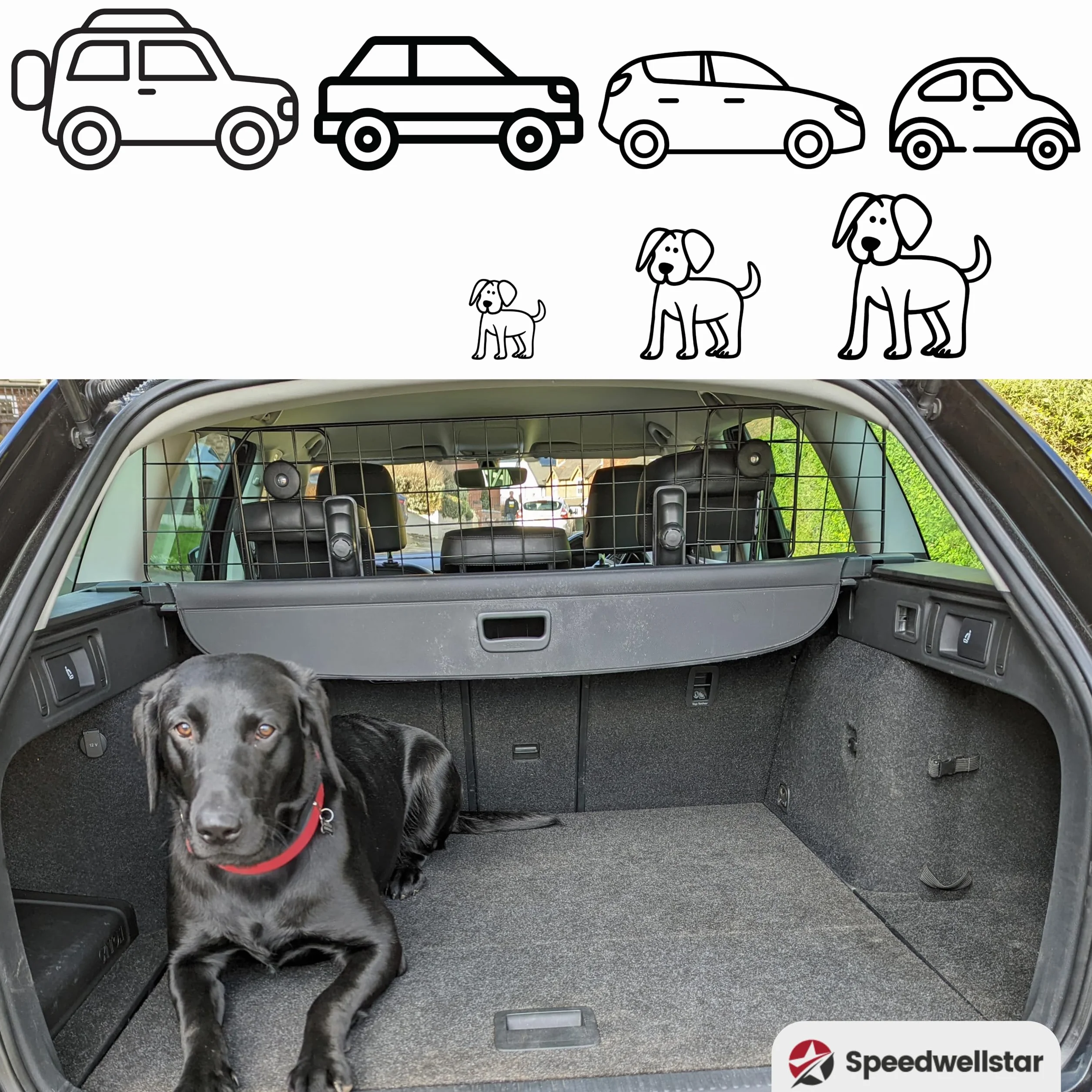 Speedwellstar Griglia Divisoria Cane Bagagliaio Auto Universale Regolabile – Barriera Mesh in Metallo con Fissaggio Poggiatesta