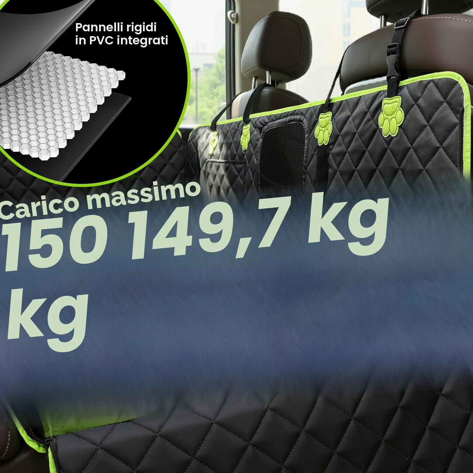 Pecute Coprisedile Auto per Cani 2 in 1, Impermeabile e Anti-Graffio con Base Rinforzata 150kg, per Viaggi e Usi Quotidiani