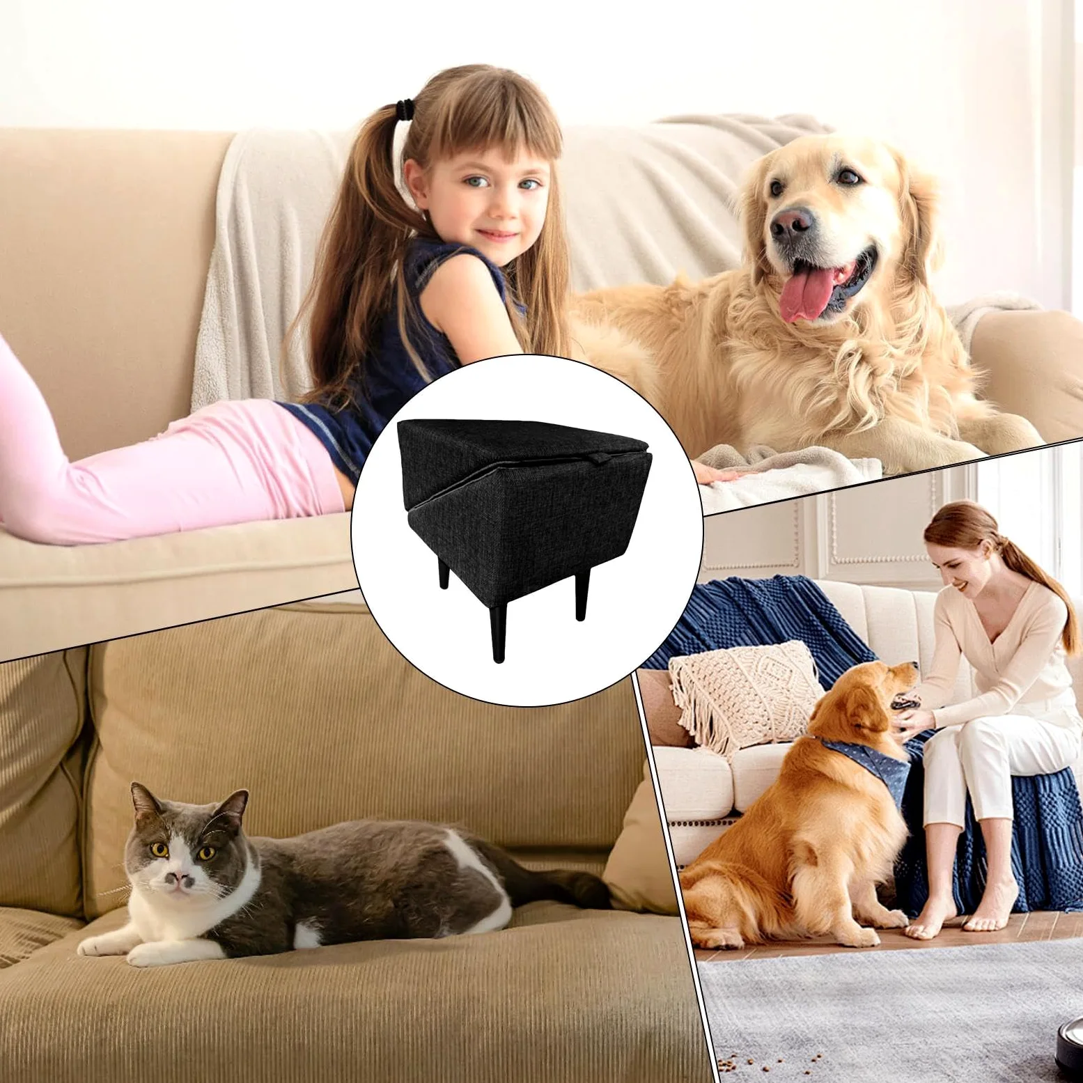 Pouf Pieghevole Rampa Per Cani Legno Stoffa Scaletta Per Cani Pieghevole Poggiapiedi Multifunzionale Per Piccoli Animali Con Supporto Per Schiena E Articolazioni Per Cuccioli E Gattini