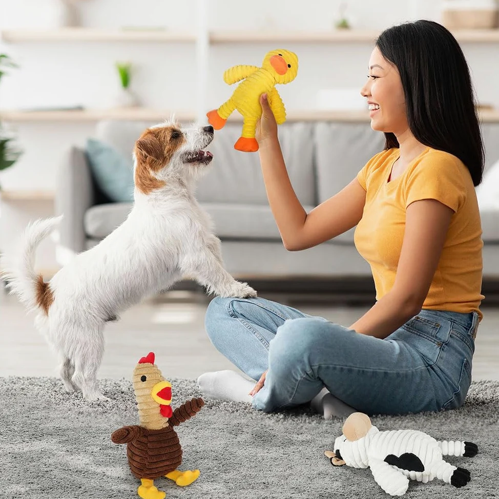 PrimePets Peluche per Cani, 5 Pezzi Giochi Cane con Squeak, Giocattoli per Cani, Peluche Cane, Giocattolo Interattivo (Animali Fattoria)