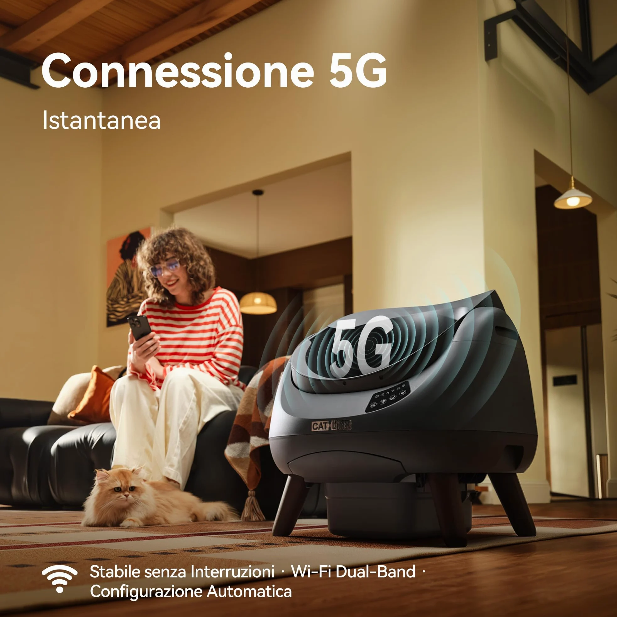 CATLINK Lettiera Autopulente per Gatti, Design Aperto con Ingresso dall'Alto, Wi-Fi 5 GHz, Capienza XL 12L, Compatibile con Tutti i Tipi di Sabbia, Ideale per Famiglie con Più Gatti(Bianco)
