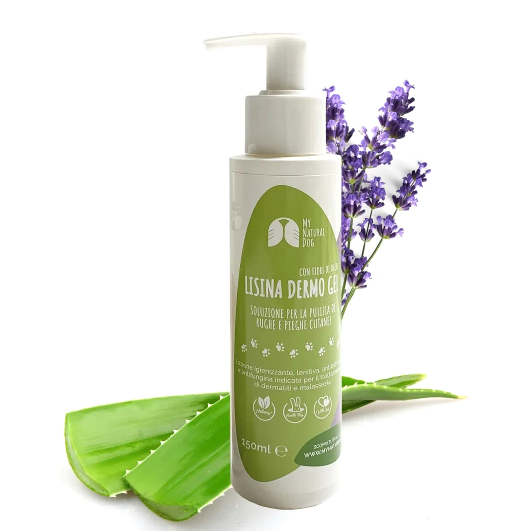 LISINA DERMO Gel - Pulizia delle Rughe e delle Pieghe cutanee del Cane - Utile in Caso di dermatite atopica e malassezia-Formula Naturale Human Grade con Oli Essenziali e Fiori di Bach