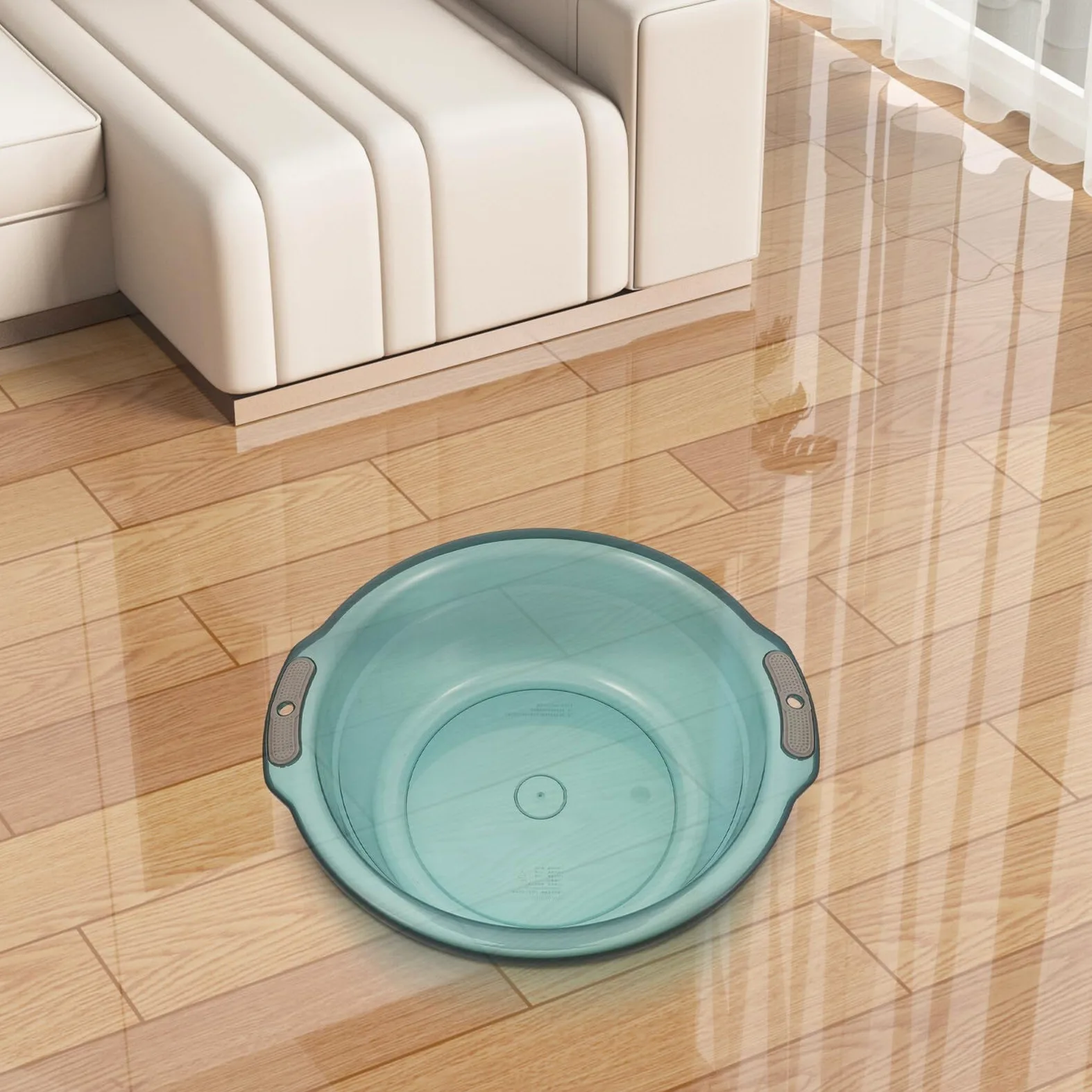 Bacinella con Manici Trasparente Rotonda in Plastica Blu | Capienza Ampia, Presa Sicura e Superficie Antiscivolo, per Lavaggio Mani e Pediluvio Domestico