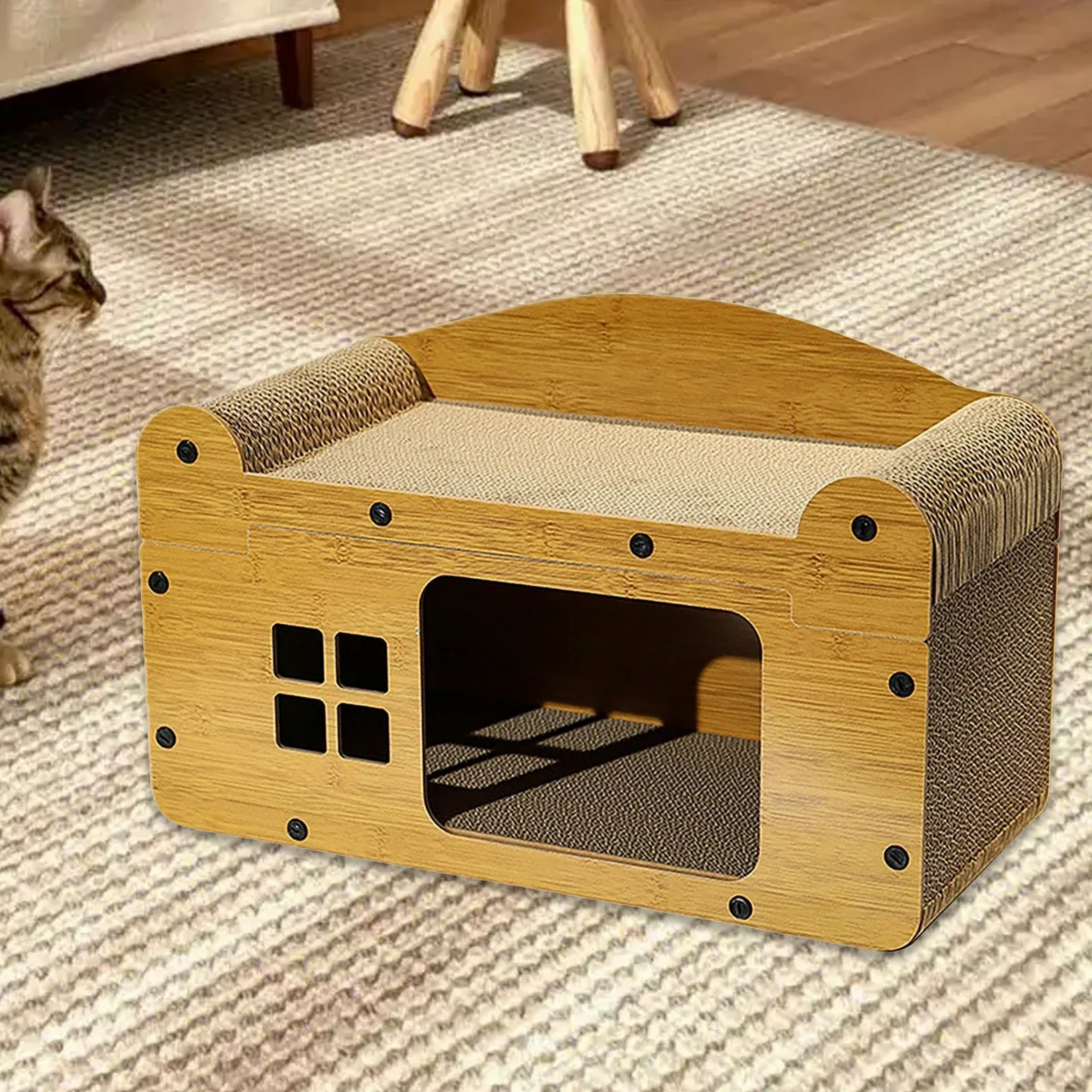 F Fityle Tiragraffi per Gatti in Cartone Ondulato Giocattolo 2 in 1 Tiragraffi a Scomparsa Casa da Gioco per Piccoli Animali Gattino Decorazioni per la casa, m