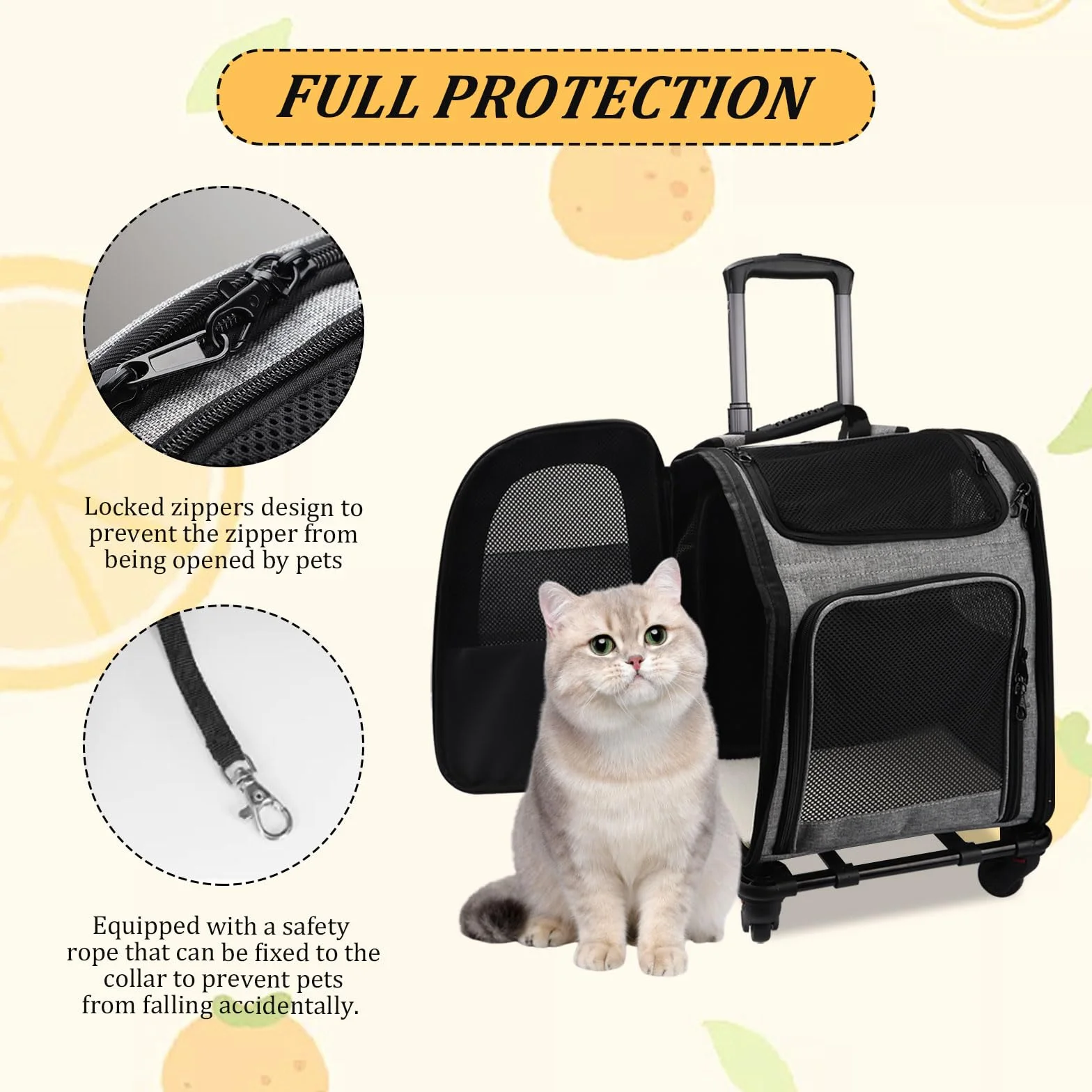 Trasportino Gatto con Ruote, Trasportino da Viaggio per Animali, Zaino Trolley per Cani Gatti con Tasche, Portatile Traspirante, per Cani Piccoli Gatti Medi Fino 15 KG per Viaggi Lunghi Corti