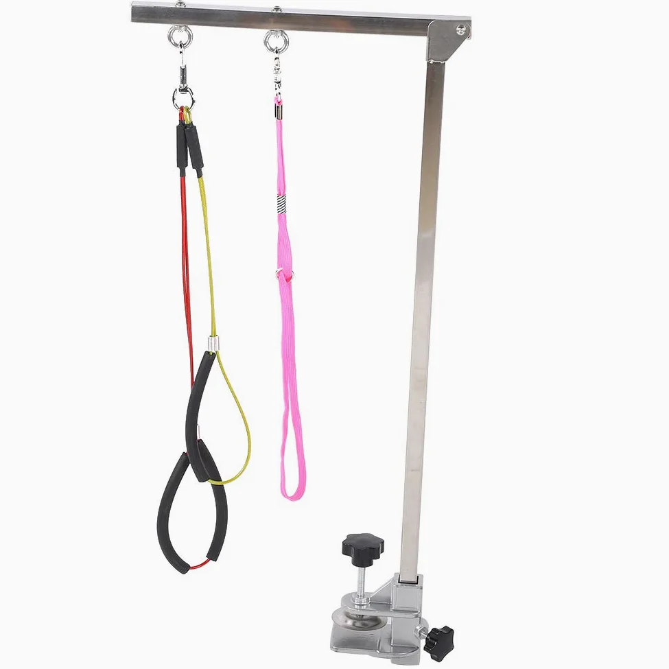 Braccio per toelettatura cani pieghevole resistente per cani, in acciaio inox, con morsetto e cappio