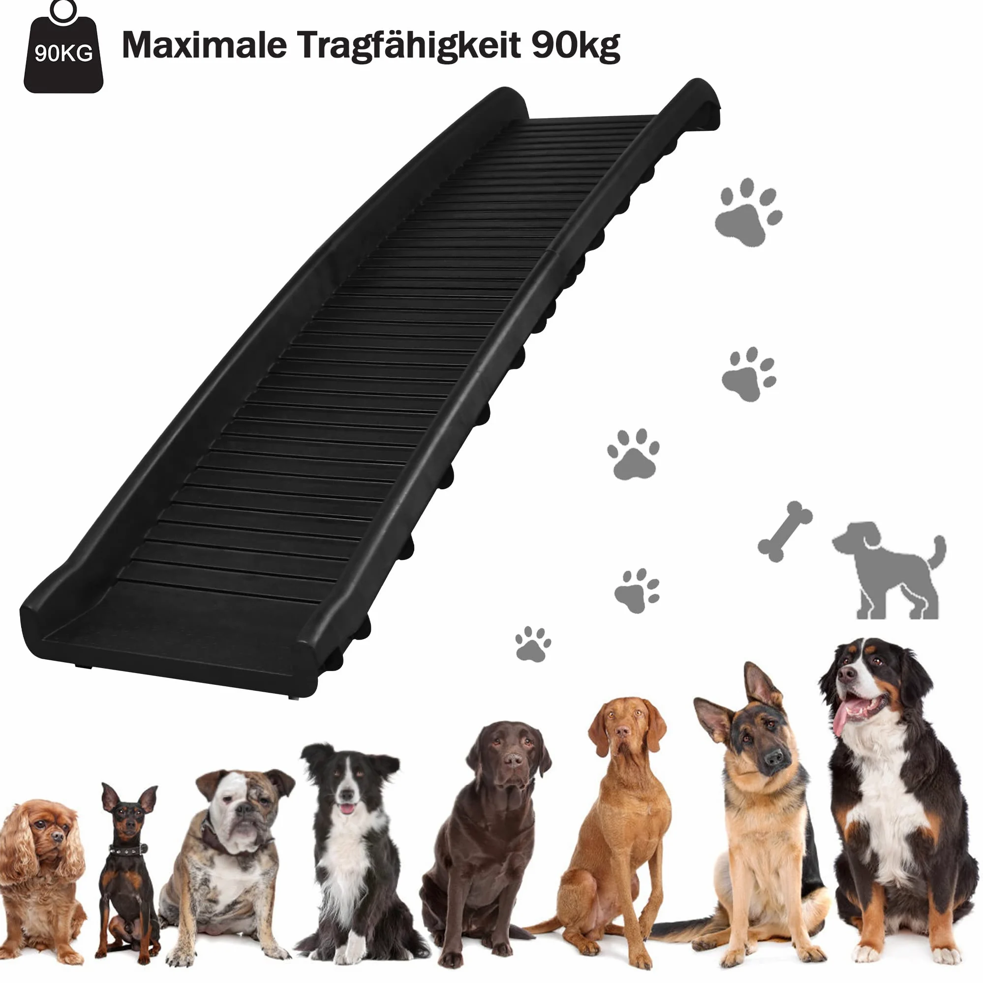 ACXIN Rampa per cani pieghevole, per auto, pieghevole, in plastica, antiscivolo, fino a 90 kg, 156 x 40 cm