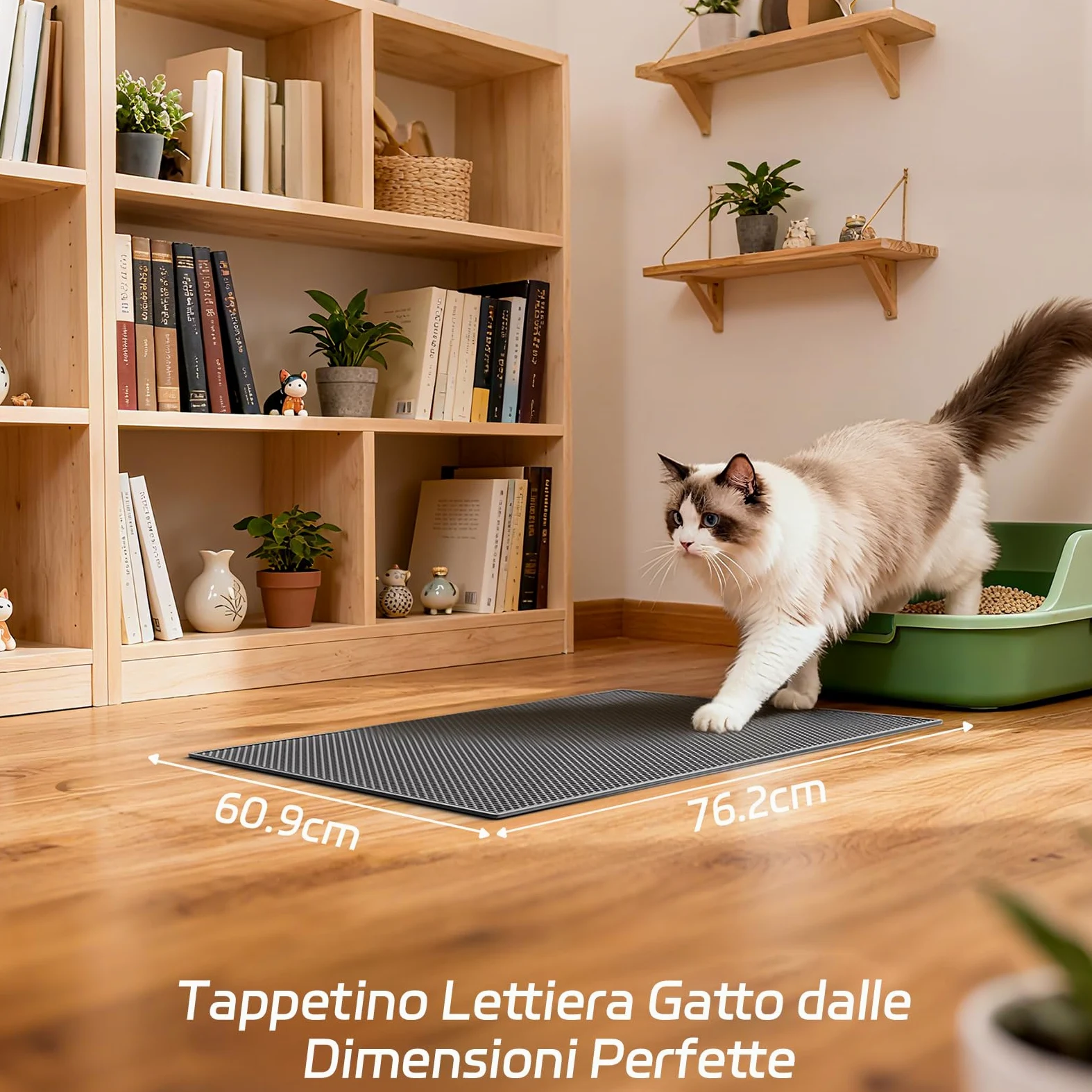 Garoopion Tappetino Lettiera Gatto, Taglia Grande 76x61cm Tappeto Lettiera Gatto, Eva Impermeabile Doppio Strato a Nido d'Ape, Grigio, Un Lato Collegato