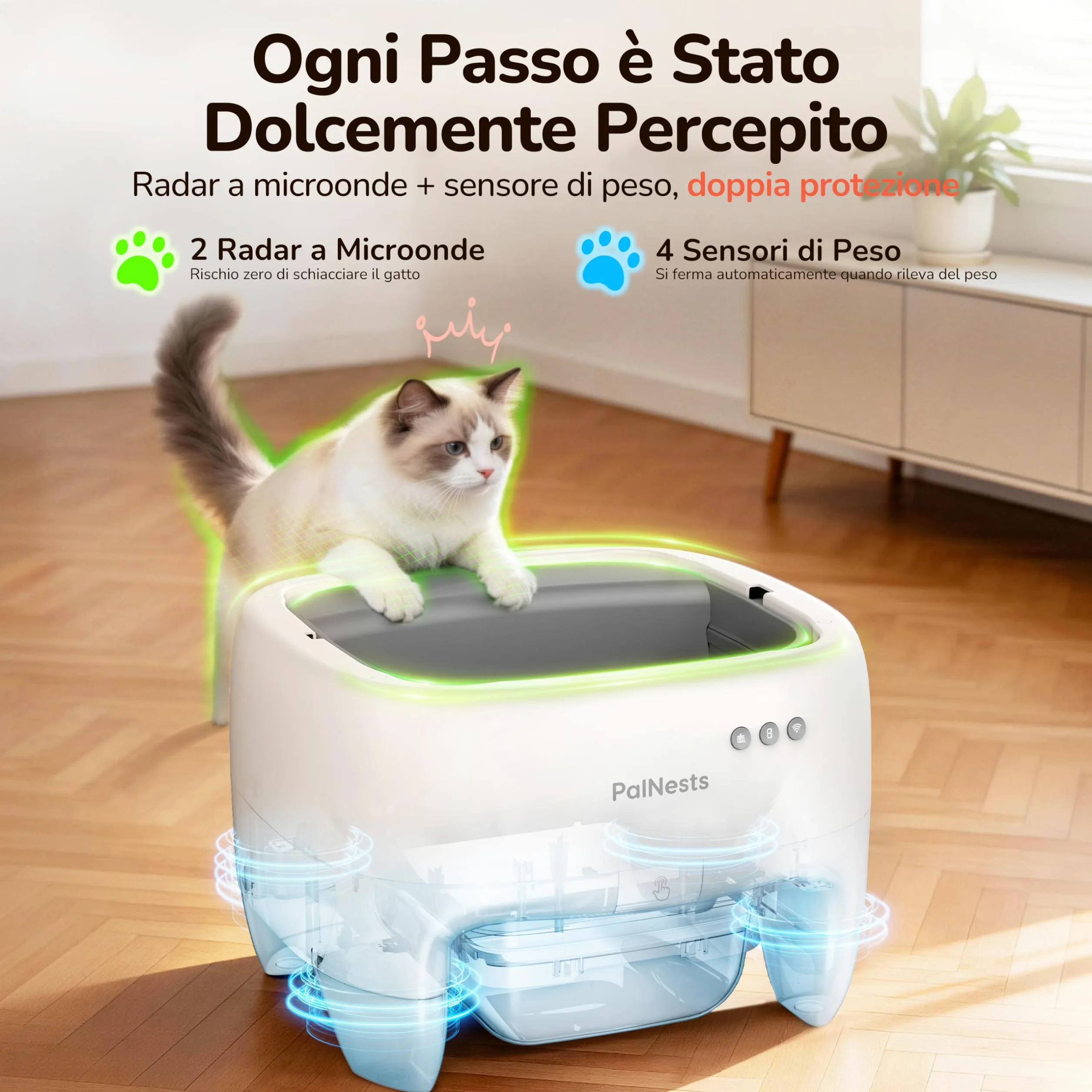 Lettiera Gatto Autopulente, Lettiera Automatica per Gatti Sicurezza Anti-Pizzicamento, Design Aperto con Ingresso dall'Alto per Gatti Grandi e Multipli, Controllo APP, Deodorizzazione, Bianco