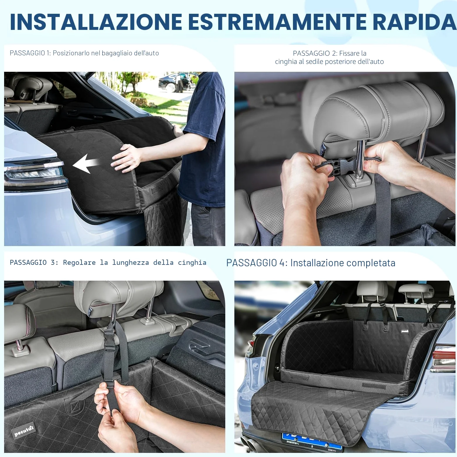 Pecute Telo Auto per Cani Protezione Bagagliaio Copertura, Protezione anticollisione in spugna, Telo Cane Auto Bagagliaio per SUV