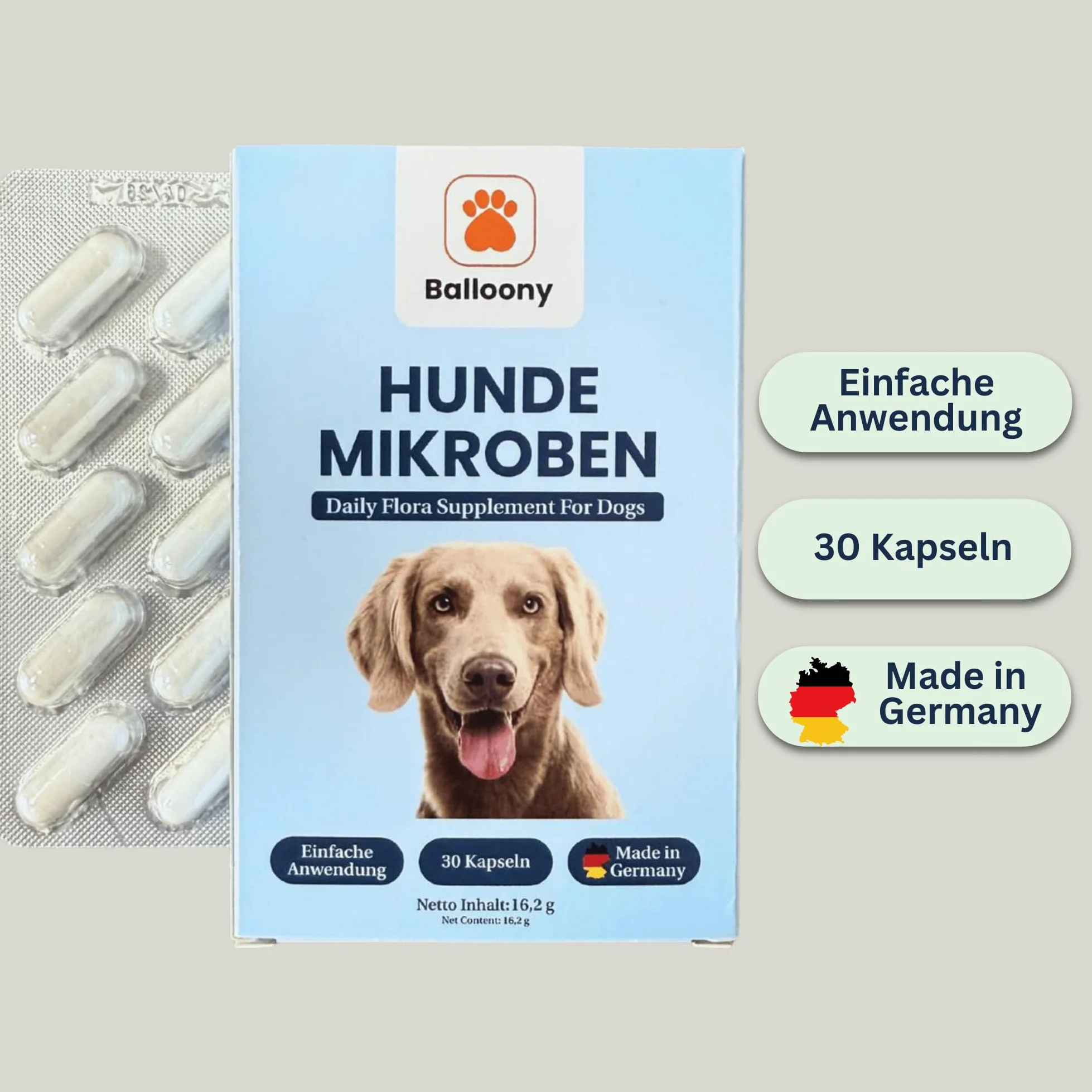 Microbi per cani – probiotici premium per la salute digestiva (30 capsule)
