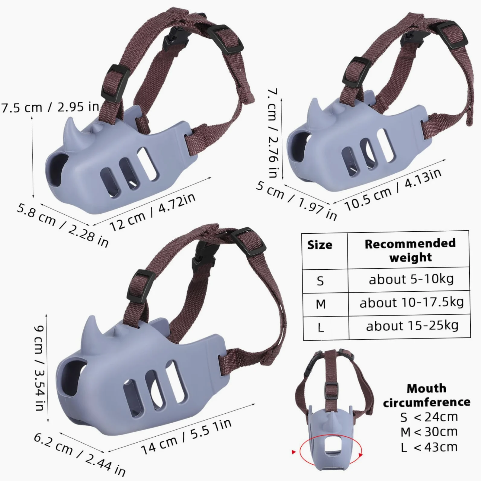 Gatuida 3pezzi Museruola Per Toelettatura Cani Morbida in Silicone Regolabile Per Prevenire Morsi e Proteggere La Bocca Adatta Piccoli Animali e Cani Da Masticare