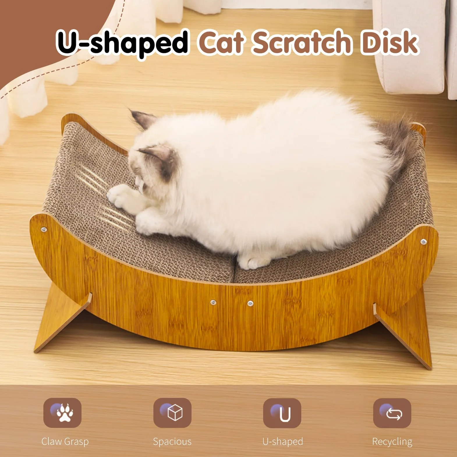 PETCUTE Tiragraffi in Cartone per Gatti,2 in 1 Sedia a Dondolo per Gatti e Letto per Dormire,Robusto Mobile in Legno per Animali Domestici, Multiuso,Grande Tiragraffi per Gatti con Piedini Rimovibili