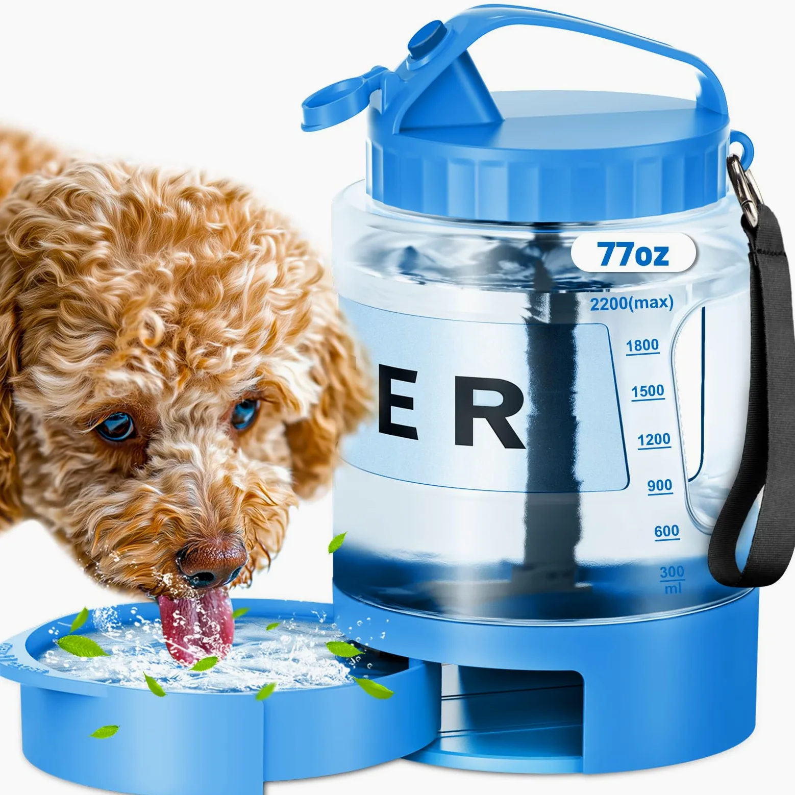SwSun Grande borraccia portatile per cani, dispenser d'acqua da viaggio per cani, con ciotola estraibile, ideale per escursioni, campeggio, parchi per cani, a prova di perdite, senza BPA, per cani di