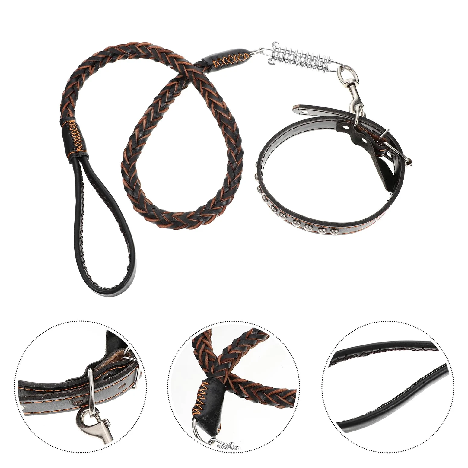 VANZACK Guinzaglio e Collare per Cani Grandi in Pelle Intrecciata Resistente e Comodo Controllo una Mano per Passeggiate all Aperto