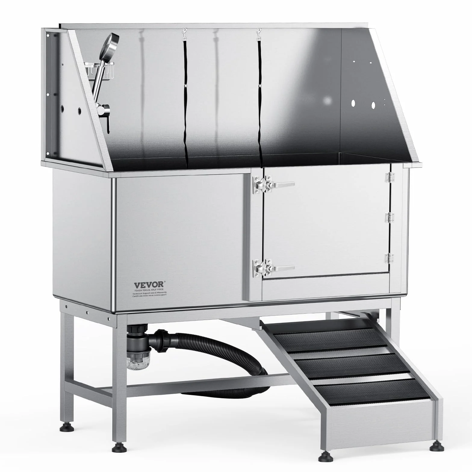 VEVOR Vasca da Bagno per Cani Animali Vasca di Doccia per Animali Domestici in Acciaio Inox con Rampa Lunghezza max.157 cm Carico max. circa 200 kg, Vasca Doccia per Toelettatura per Cani con Rampa
