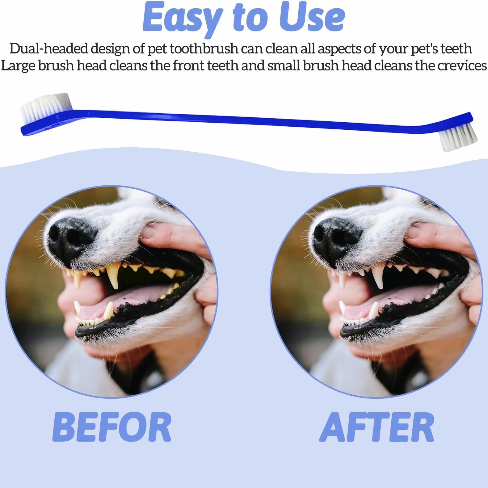Spazzolino da denti a doppia testa per cani, con manico lungo, morbido, per animali domestici, 100 pezzi, comodo spazzolino da denti per animali domestici e cuccioli, accessori per la pulizia